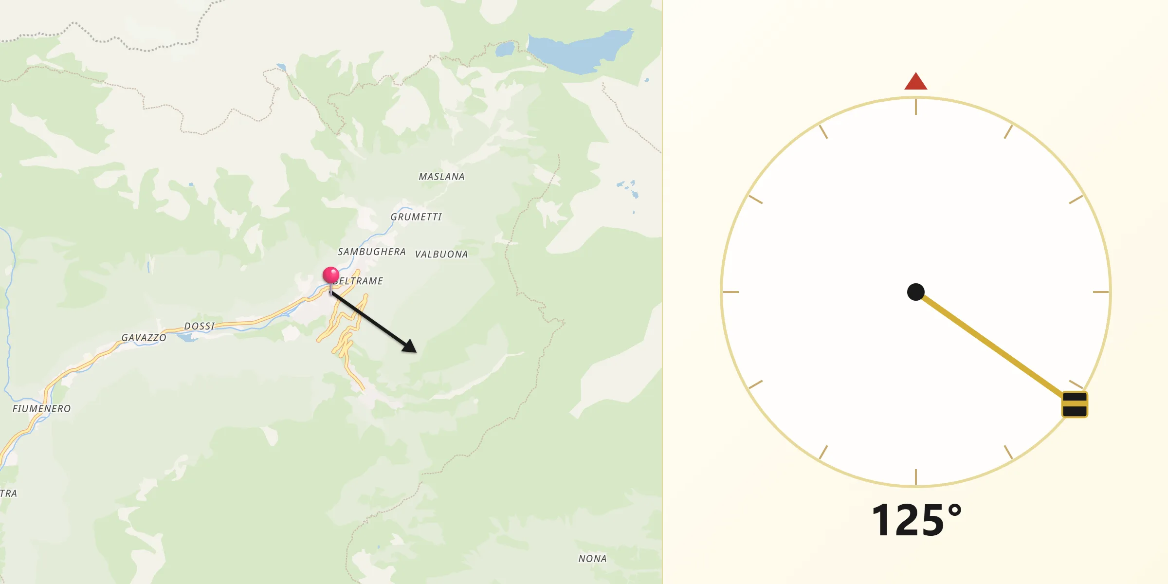Direzione della Qibla da Bondione