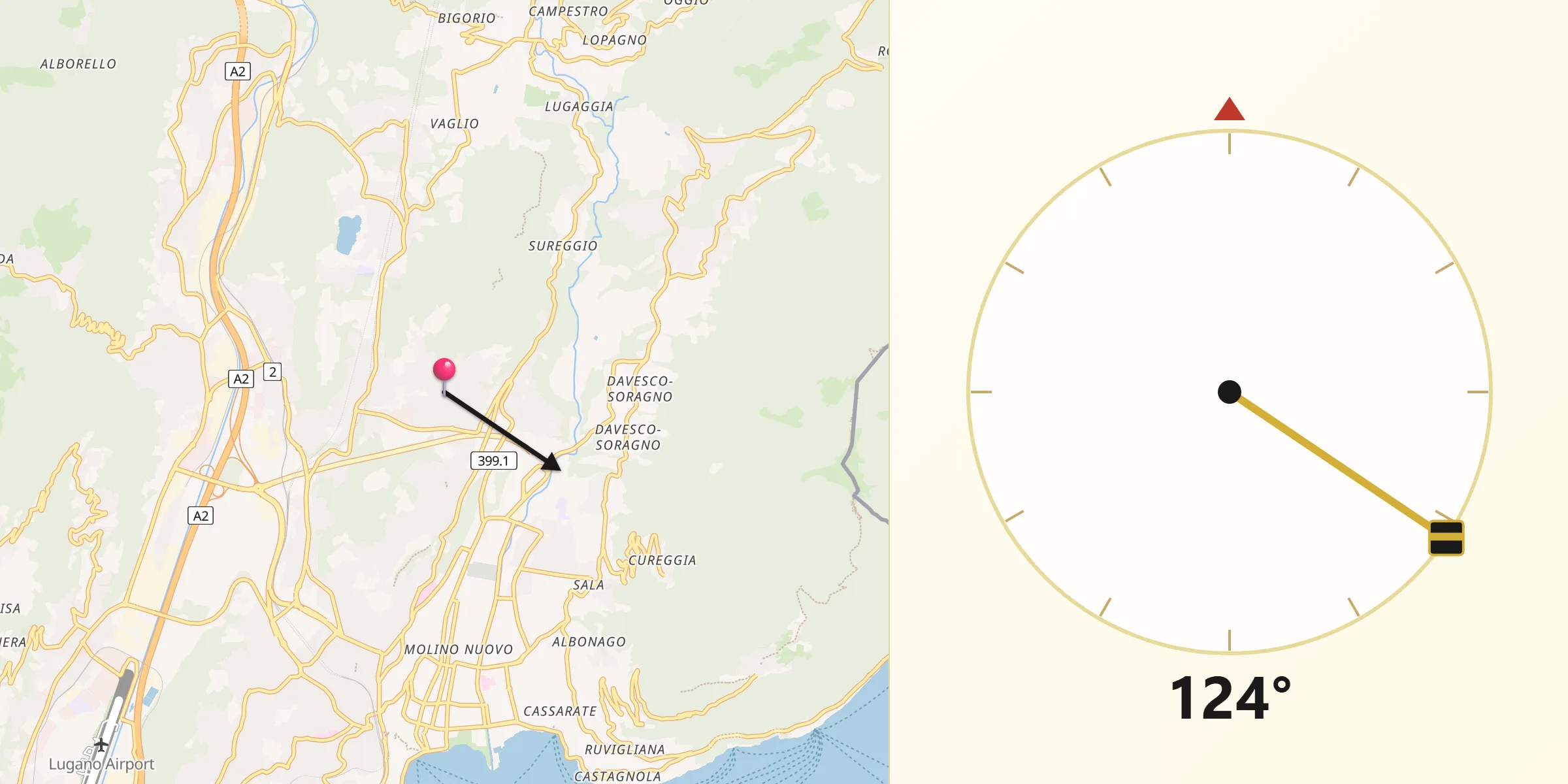 Direzione della Qibla da Comano