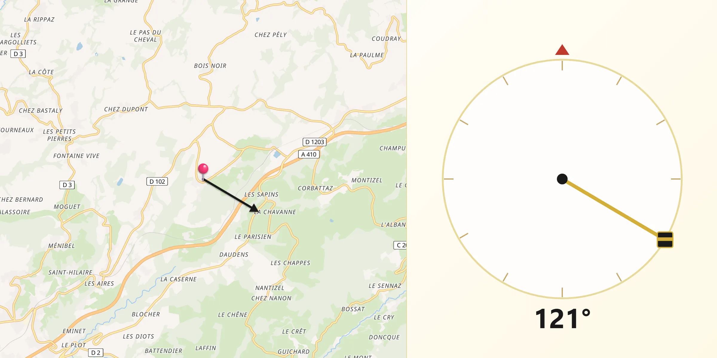 Direction vers la Qibla depuis Évires