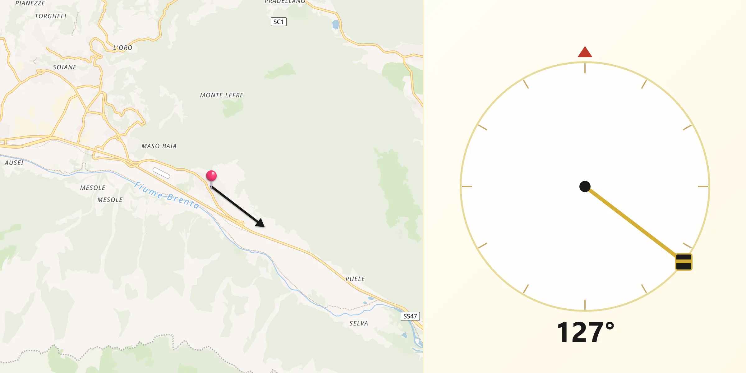 Direzione della Qibla da Ospedaletto