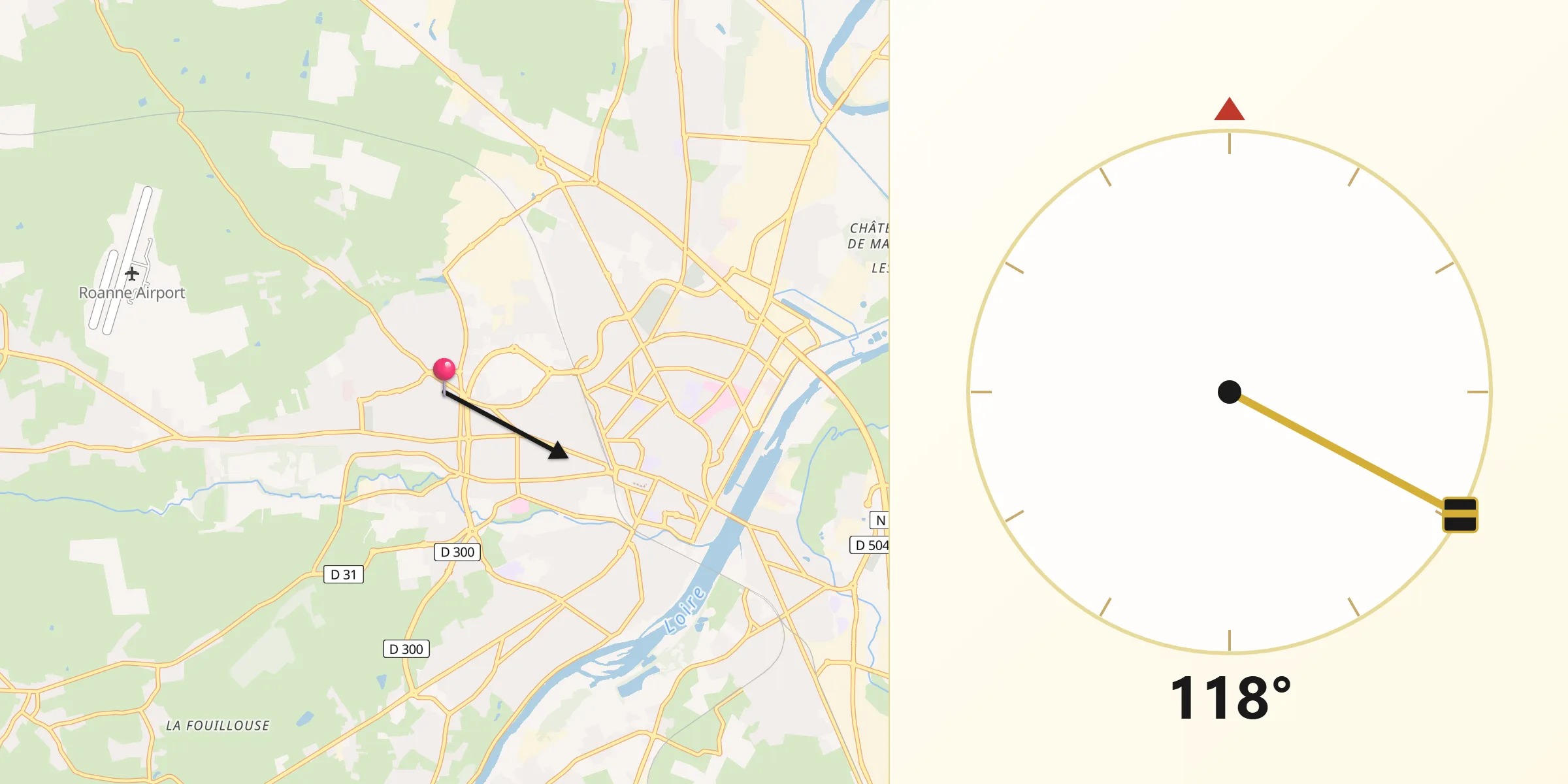 Direction vers la Qibla depuis Riorges