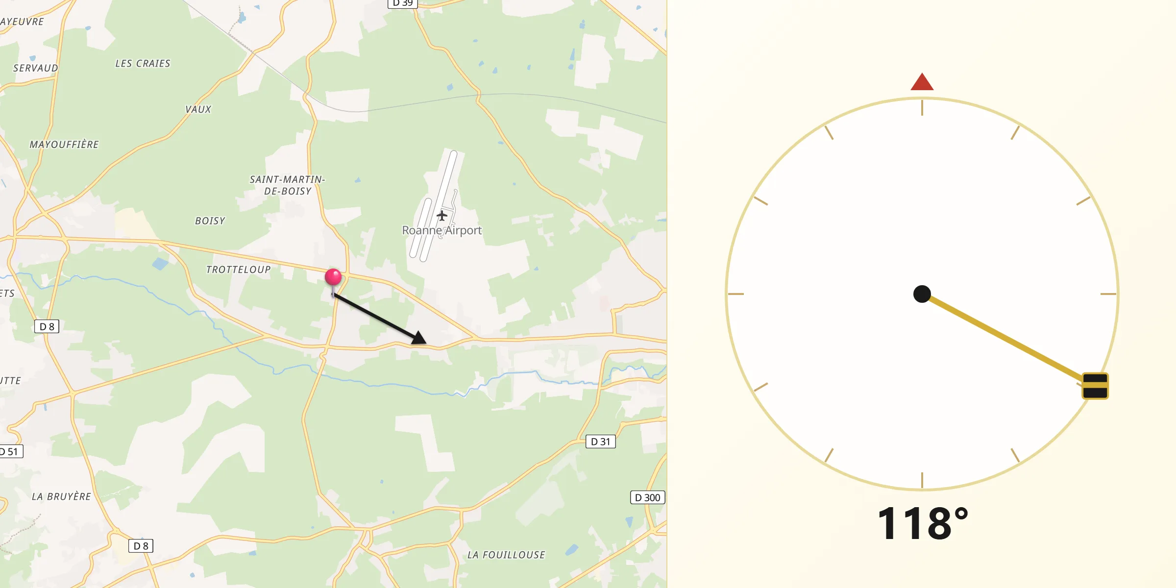 Direction vers la Qibla depuis Pouilly-les-Nonains