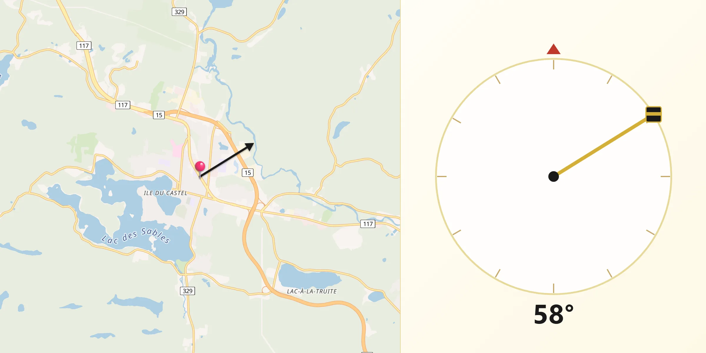 Qibla Direction from Sainte-Agathe-des-Monts
