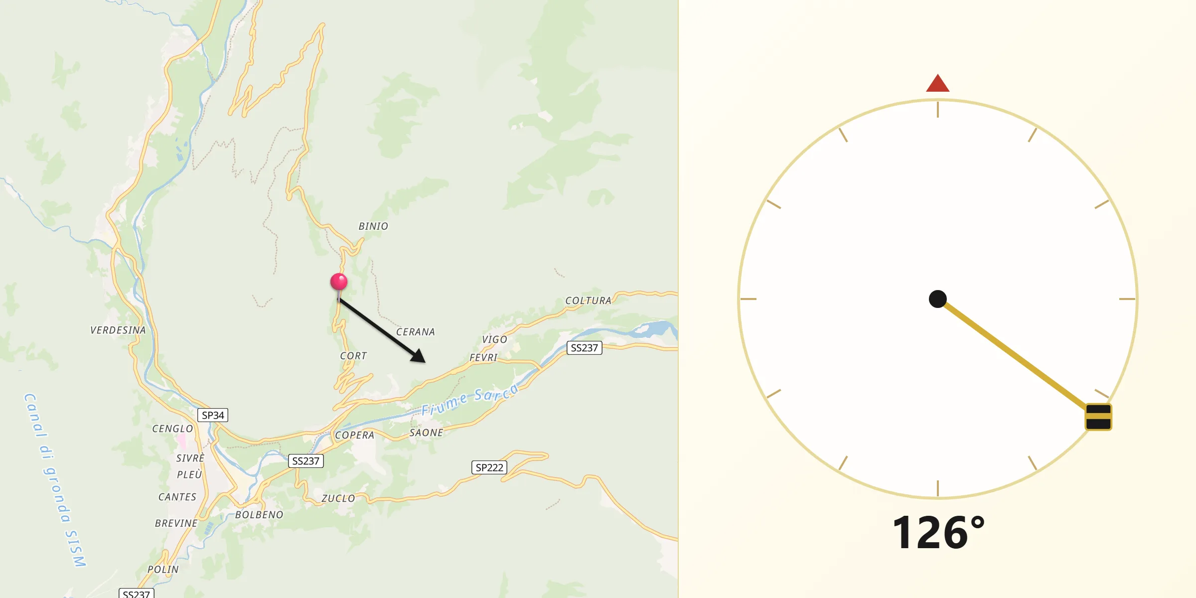 Direzione della Qibla da Montagne