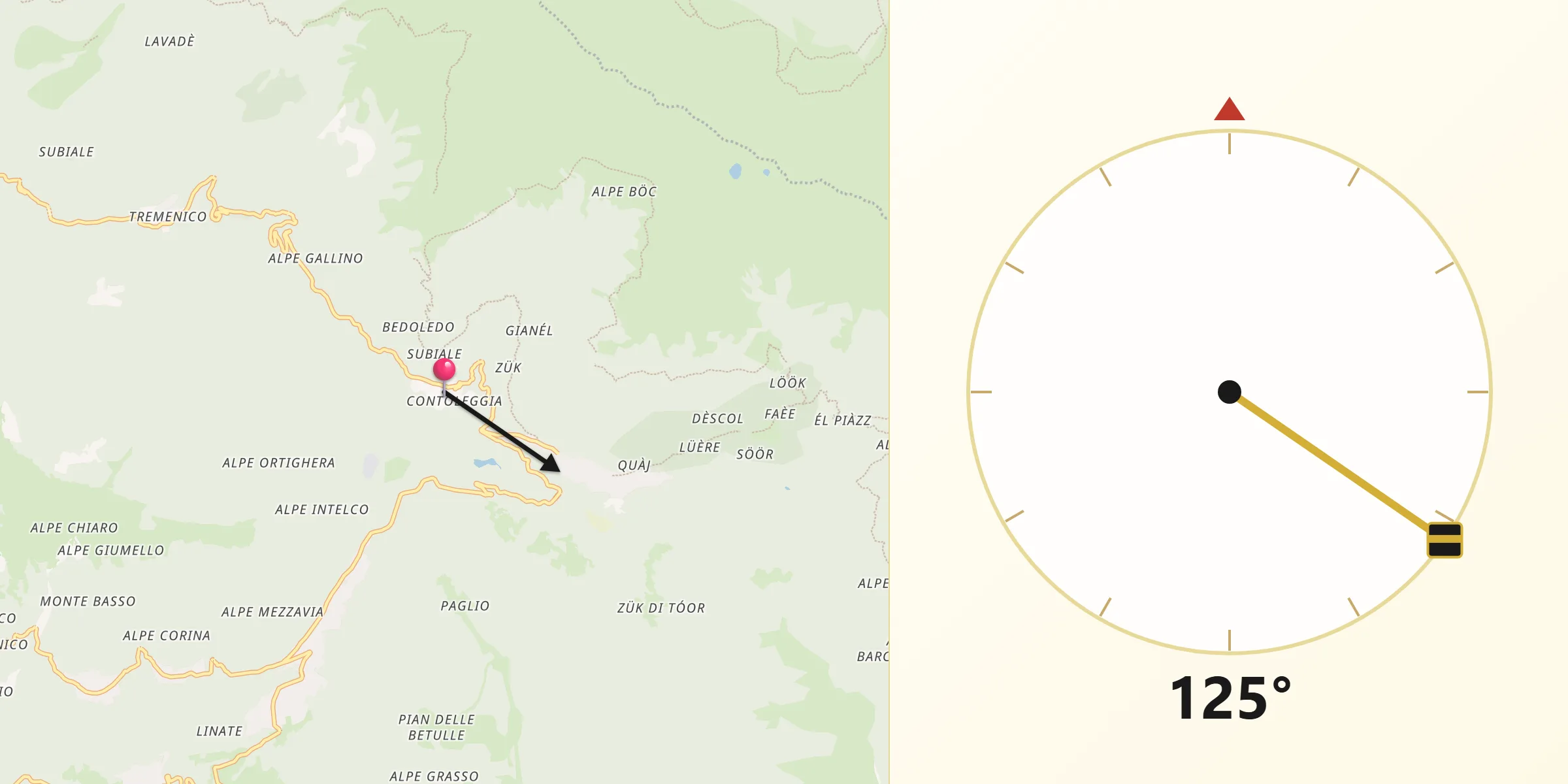 Direzione della Qibla da Pagnona