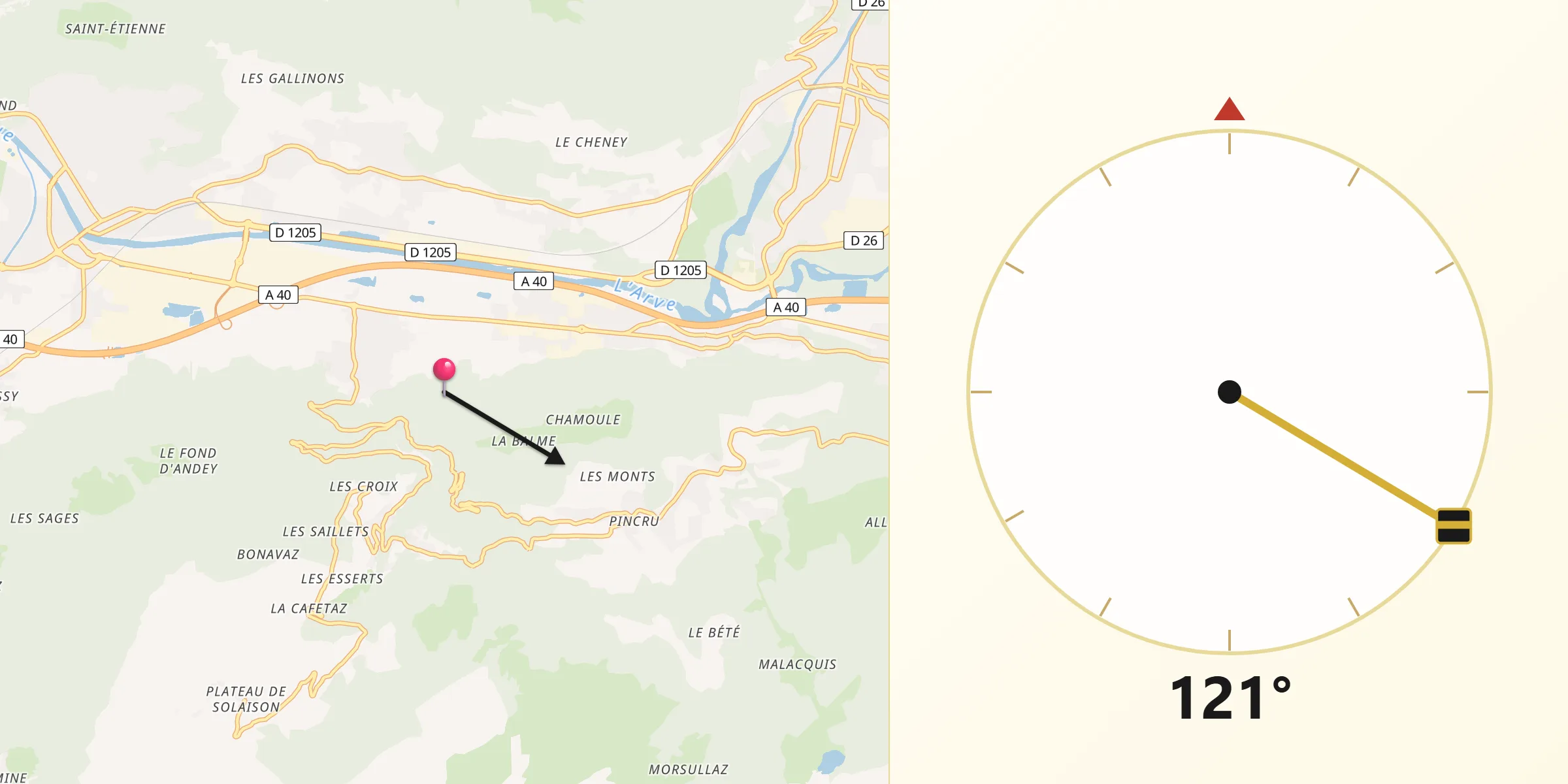 Direction vers la Qibla depuis Haute-Savoie