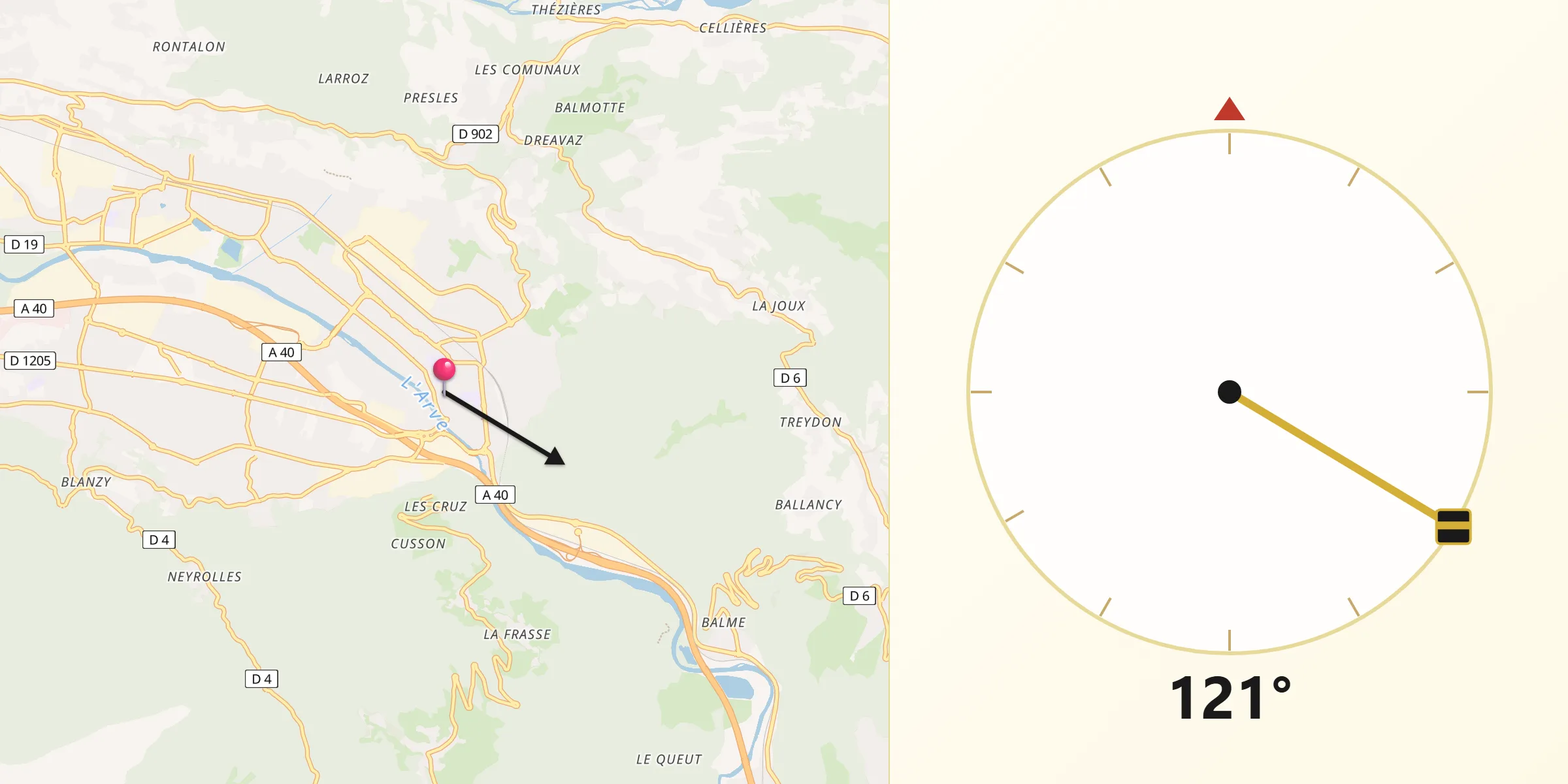 Direction vers la Qibla depuis Cluses