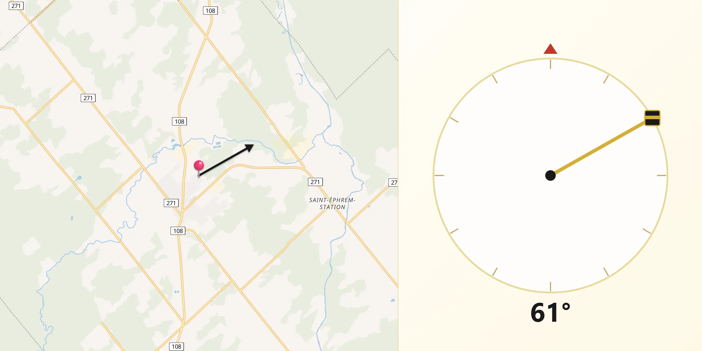 Qibla Direction from Saint-Éphrem-de-Beauce