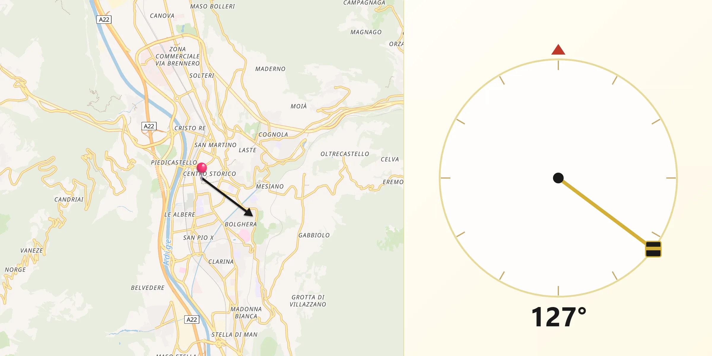 Direzione della Qibla da Trento