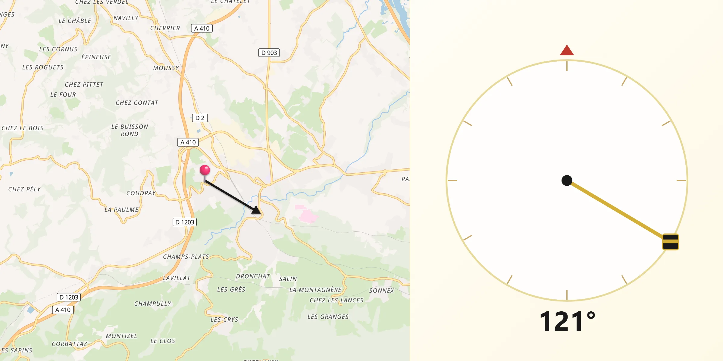 Direction vers la Qibla depuis Etaux
