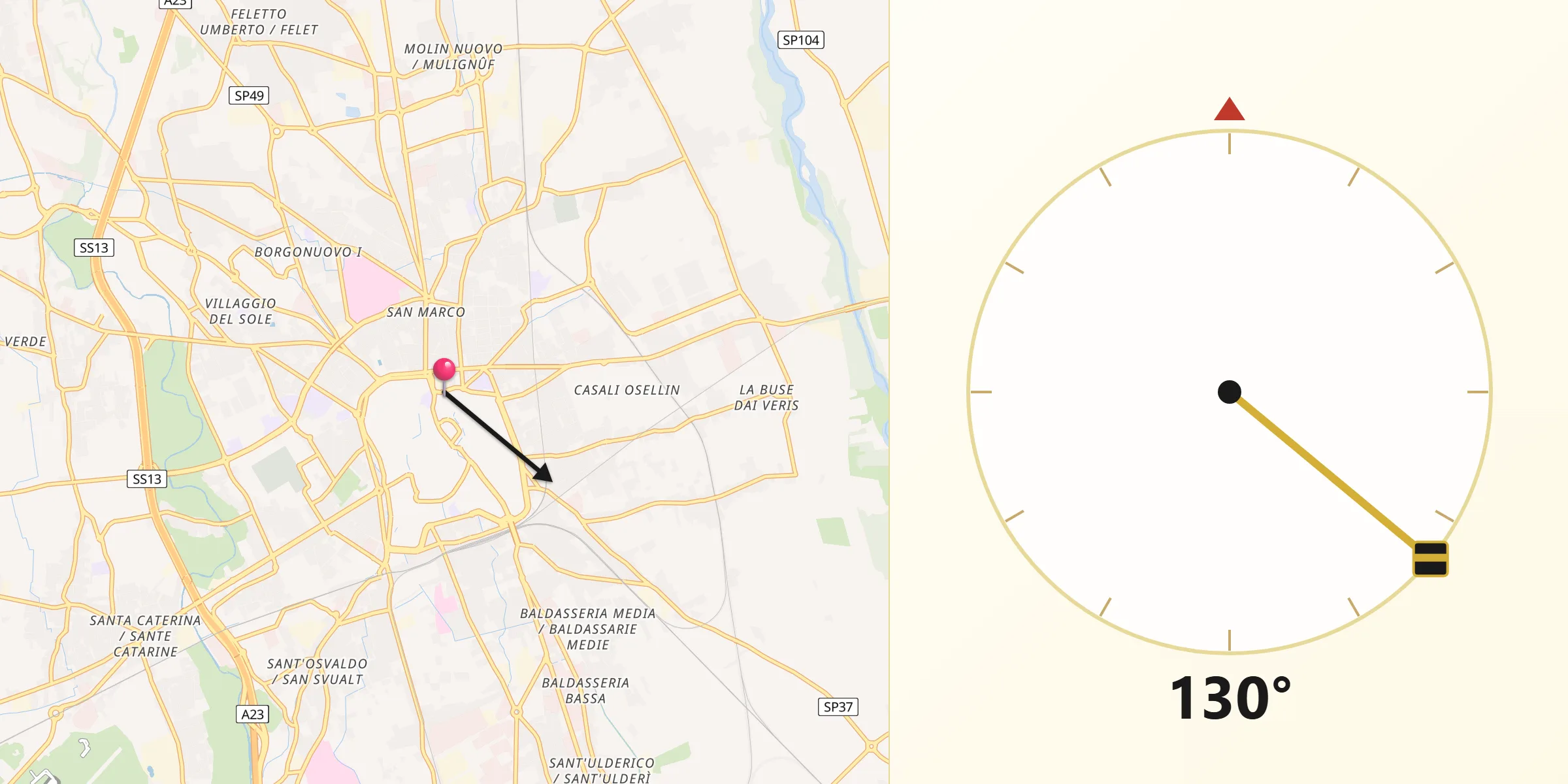 Direzione della Qibla da Udine