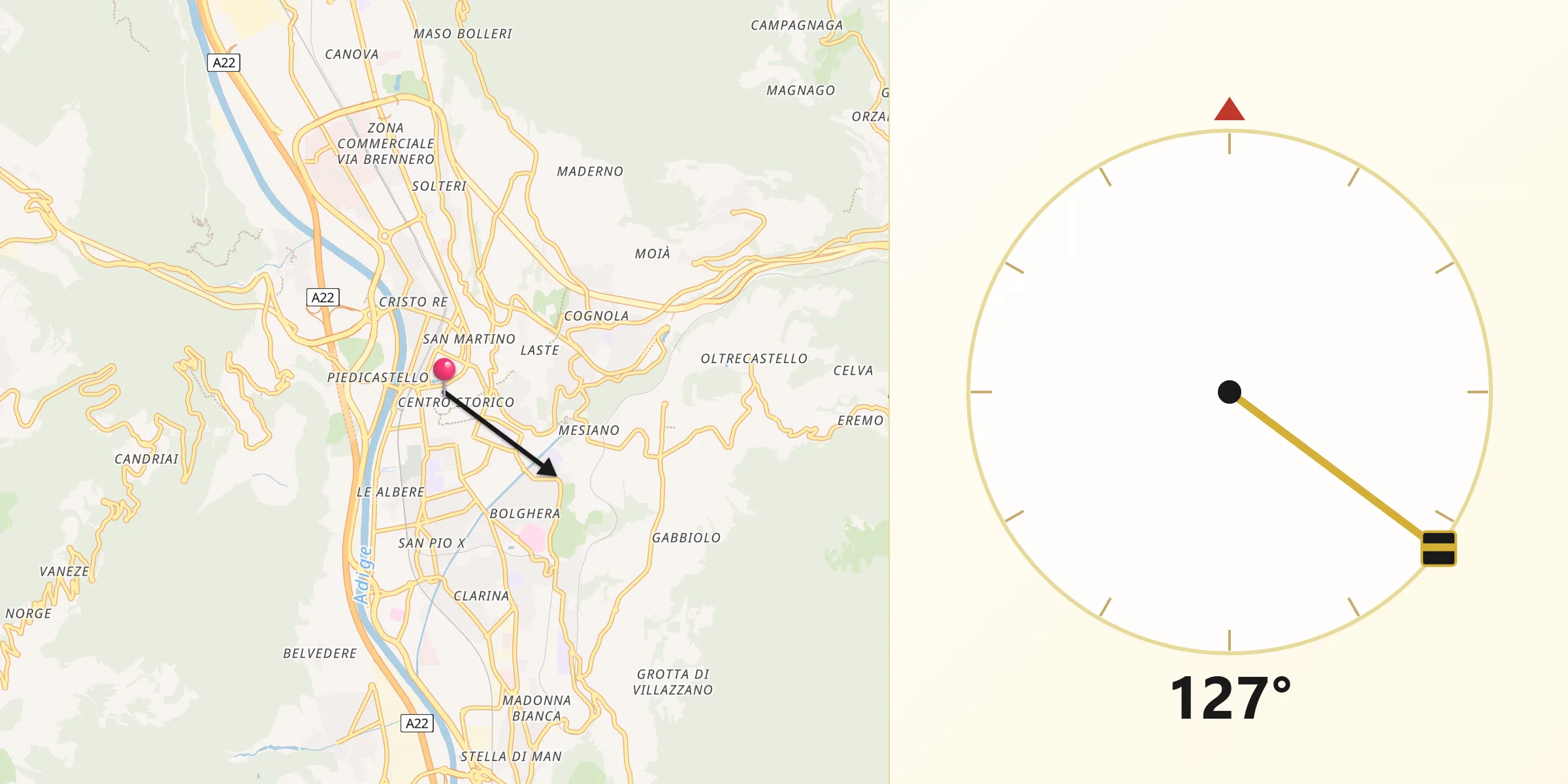Direzione della Qibla da Provincia autonoma di Trento