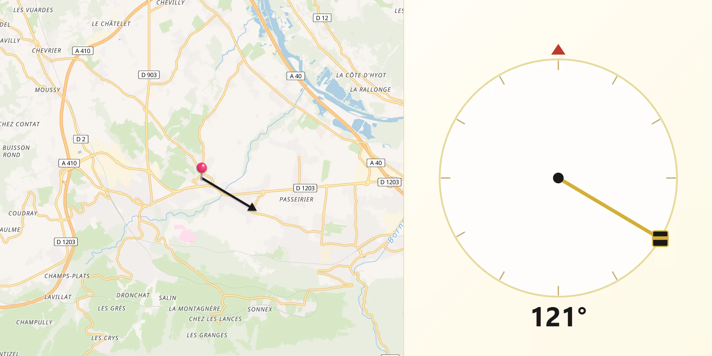 Direction vers la Qibla depuis Amancy