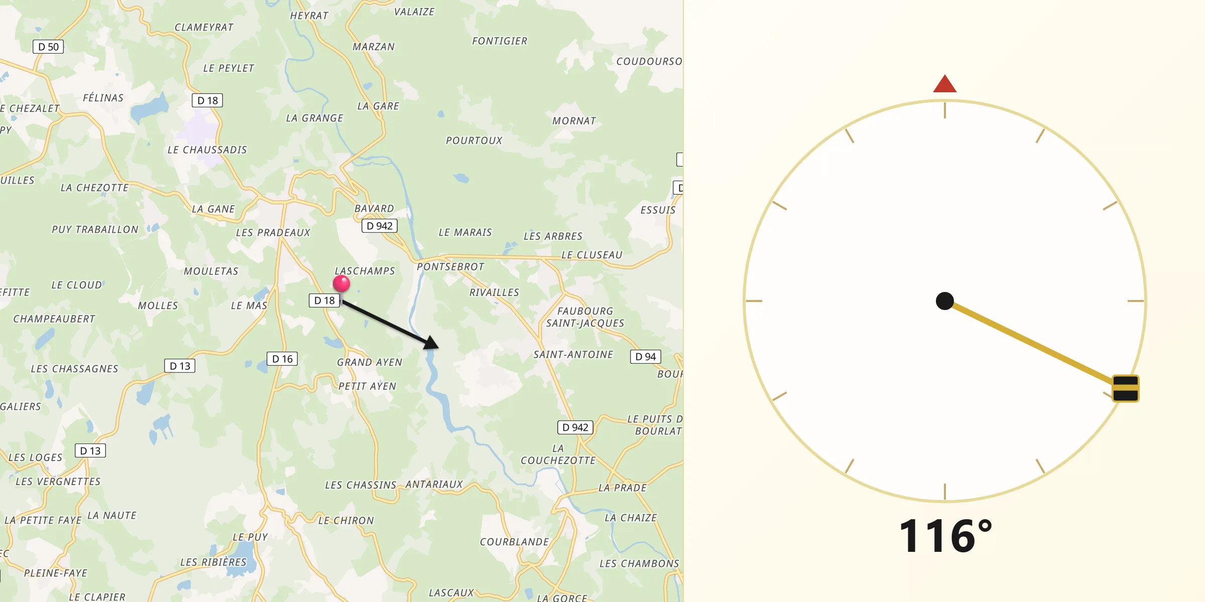 Direction vers la Qibla depuis Creuse
