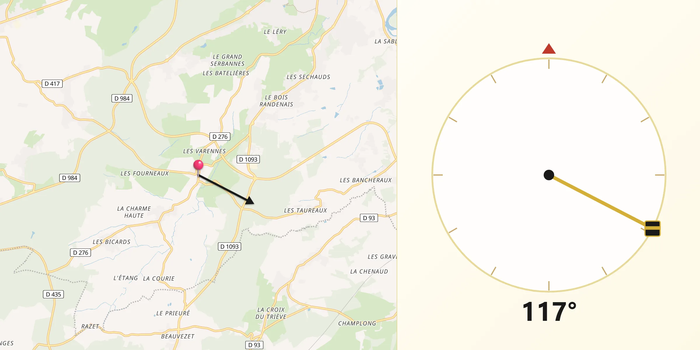 Direction vers la Qibla depuis Brugheas