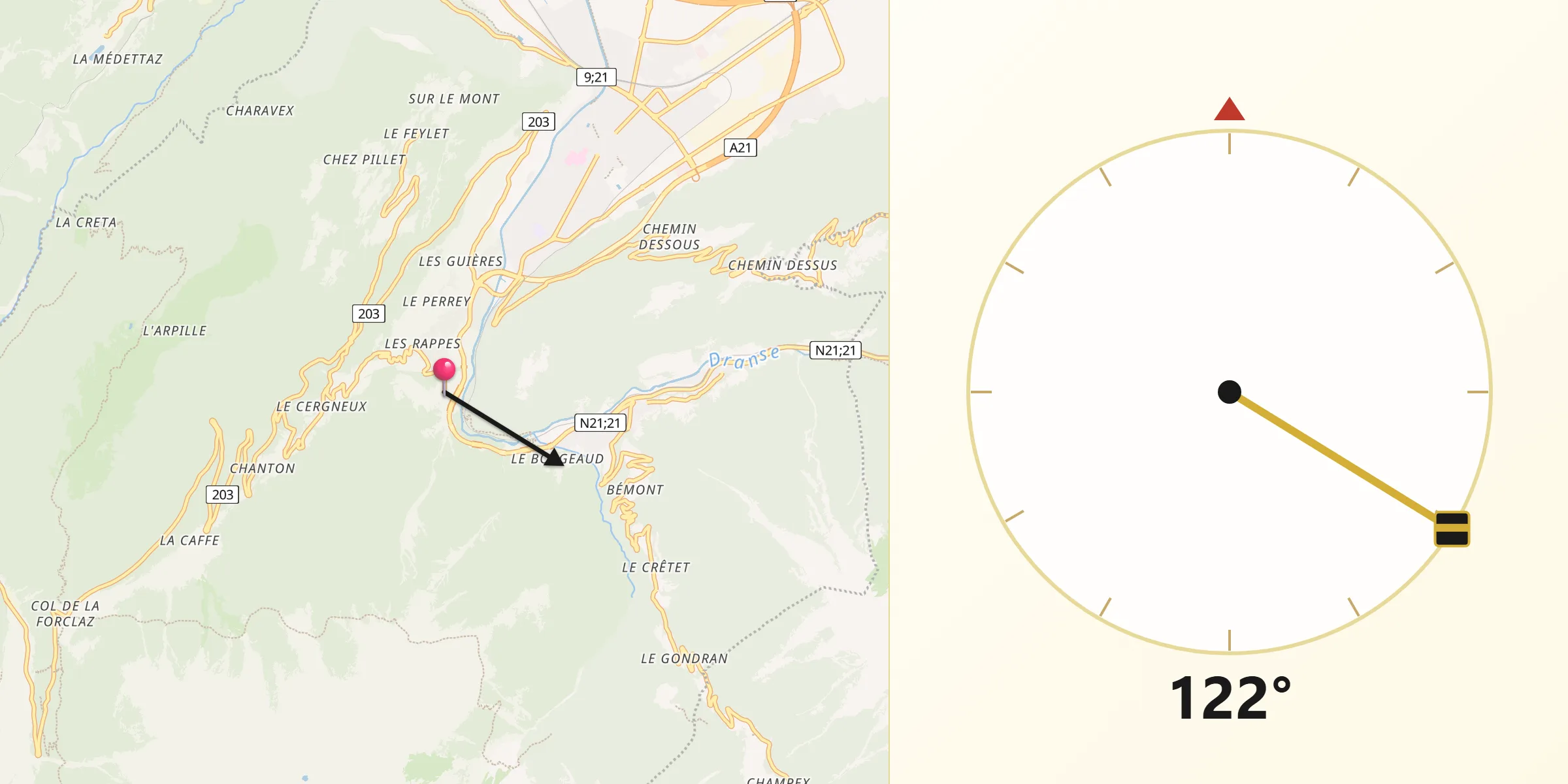 Direction vers la Qibla depuis Martigny-Combe