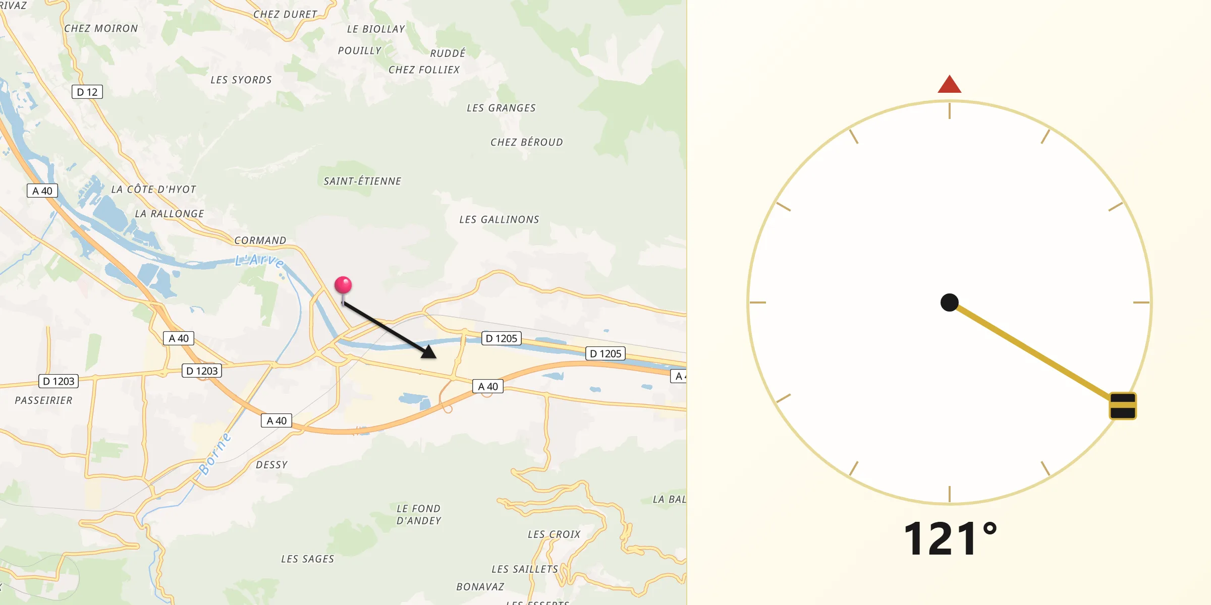 Direction vers la Qibla depuis Bonneville