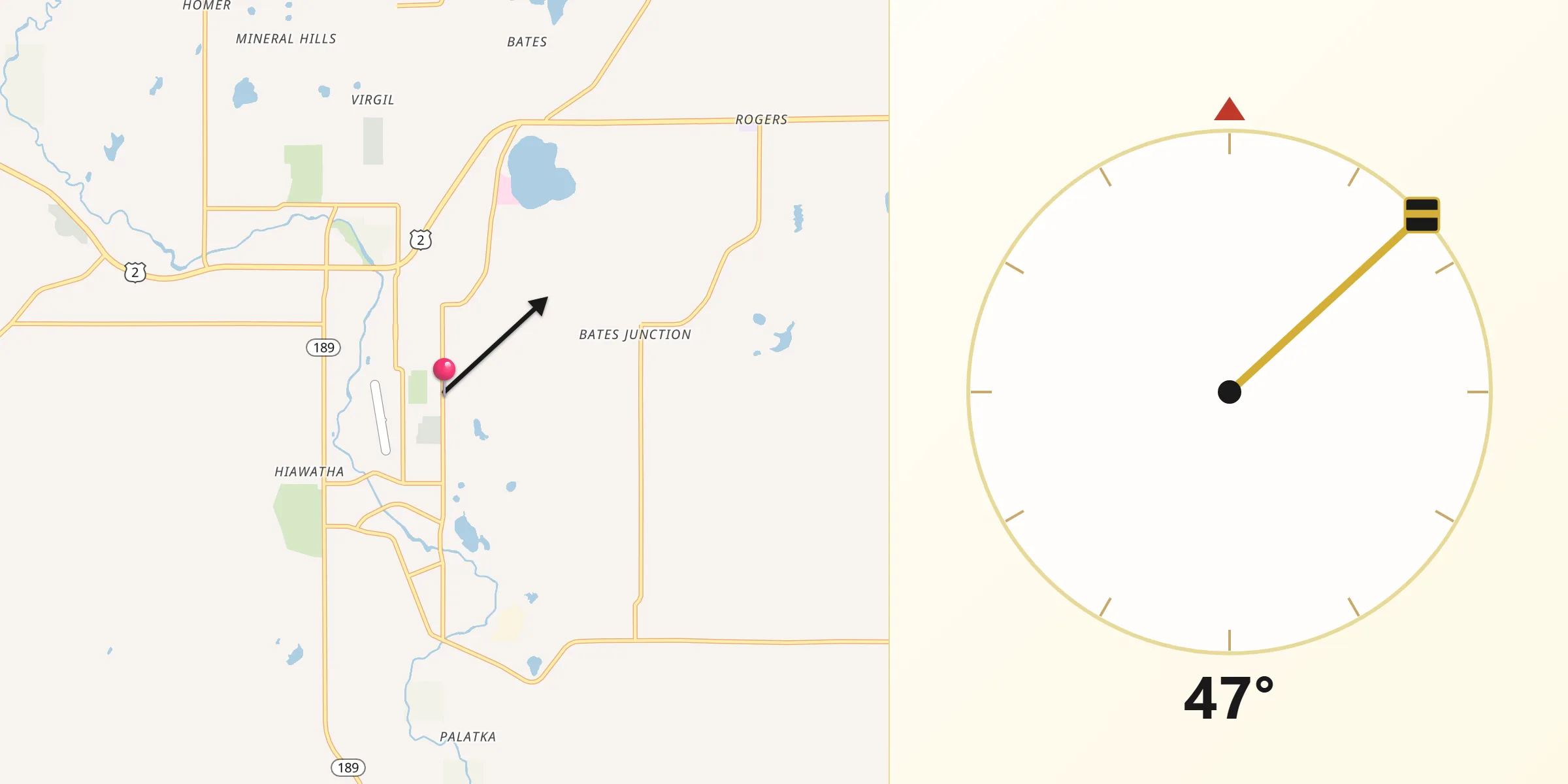 Qibla Direction from Stambaugh Iron River