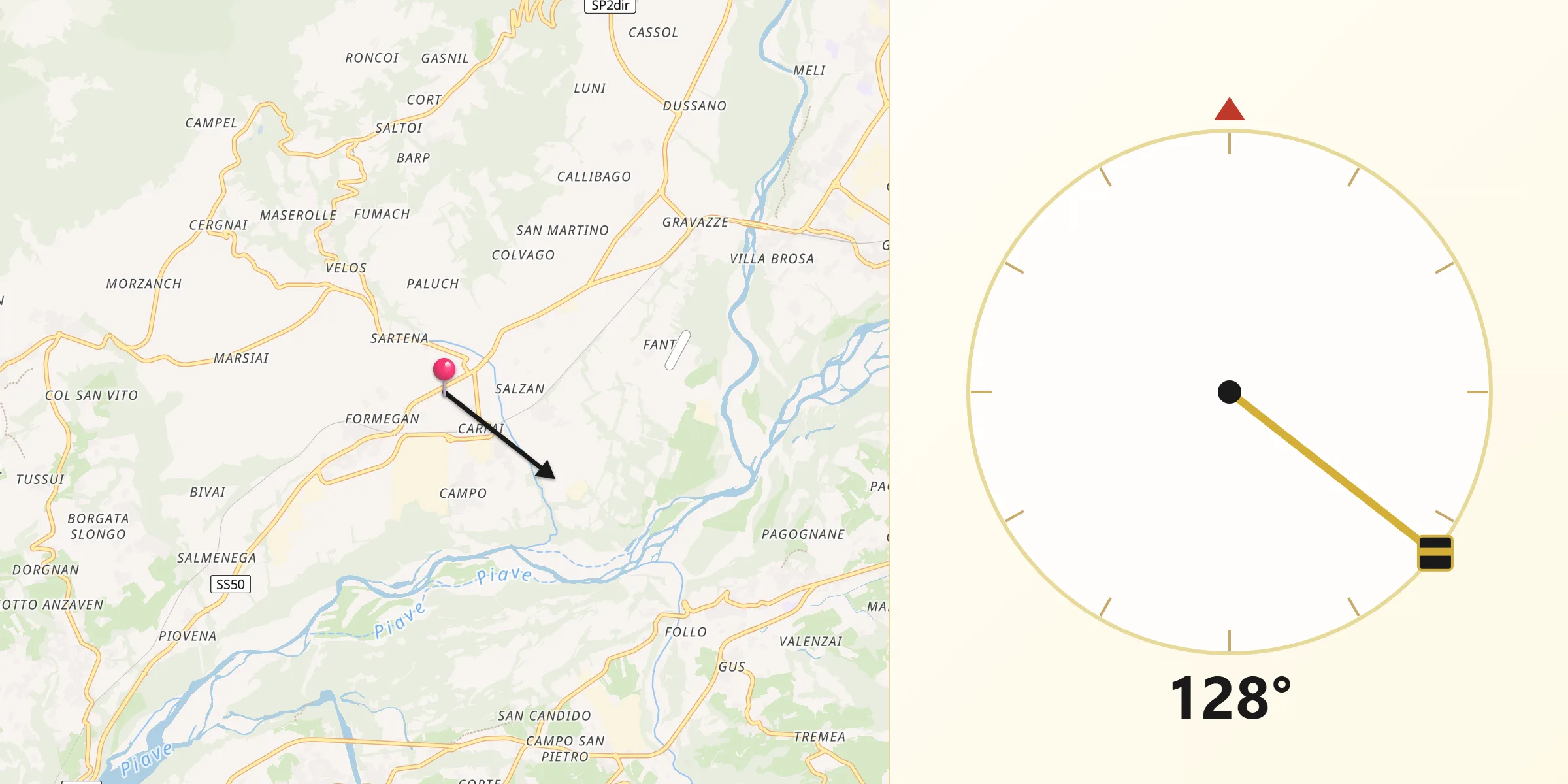 Direzione della Qibla da Santa Giustina