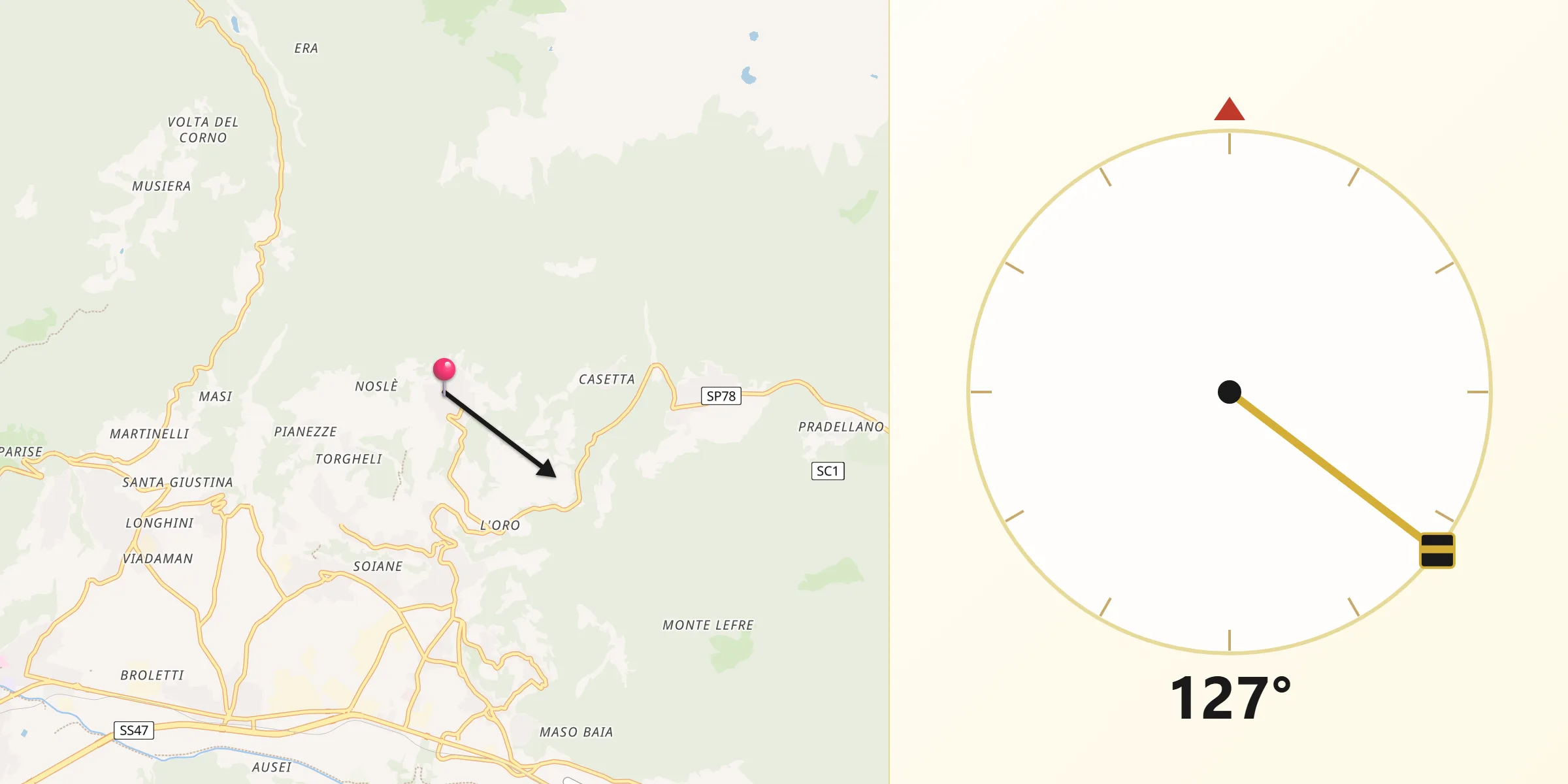 Direzione della Qibla da Samone