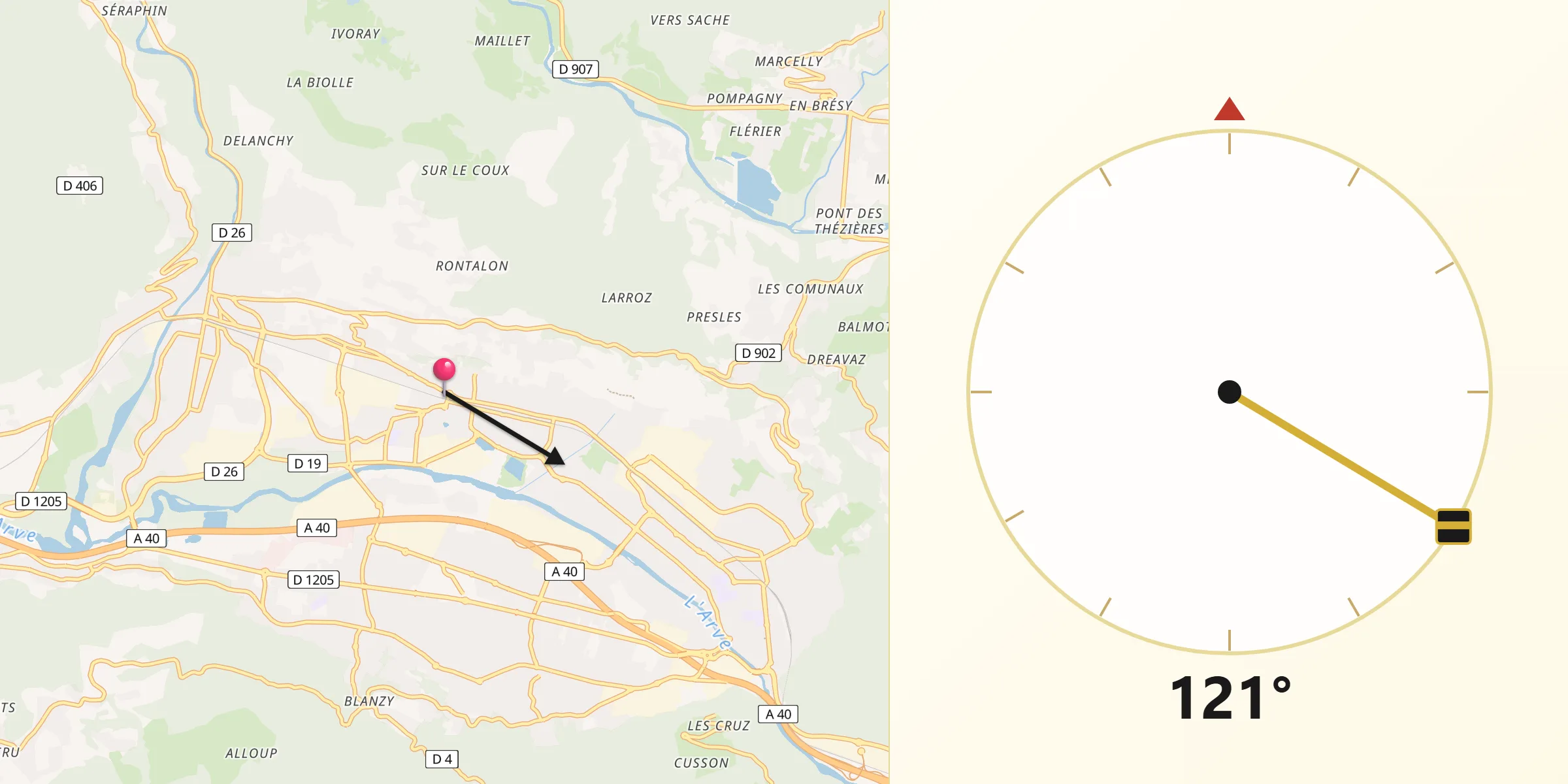 Direction vers la Qibla depuis Thyez
