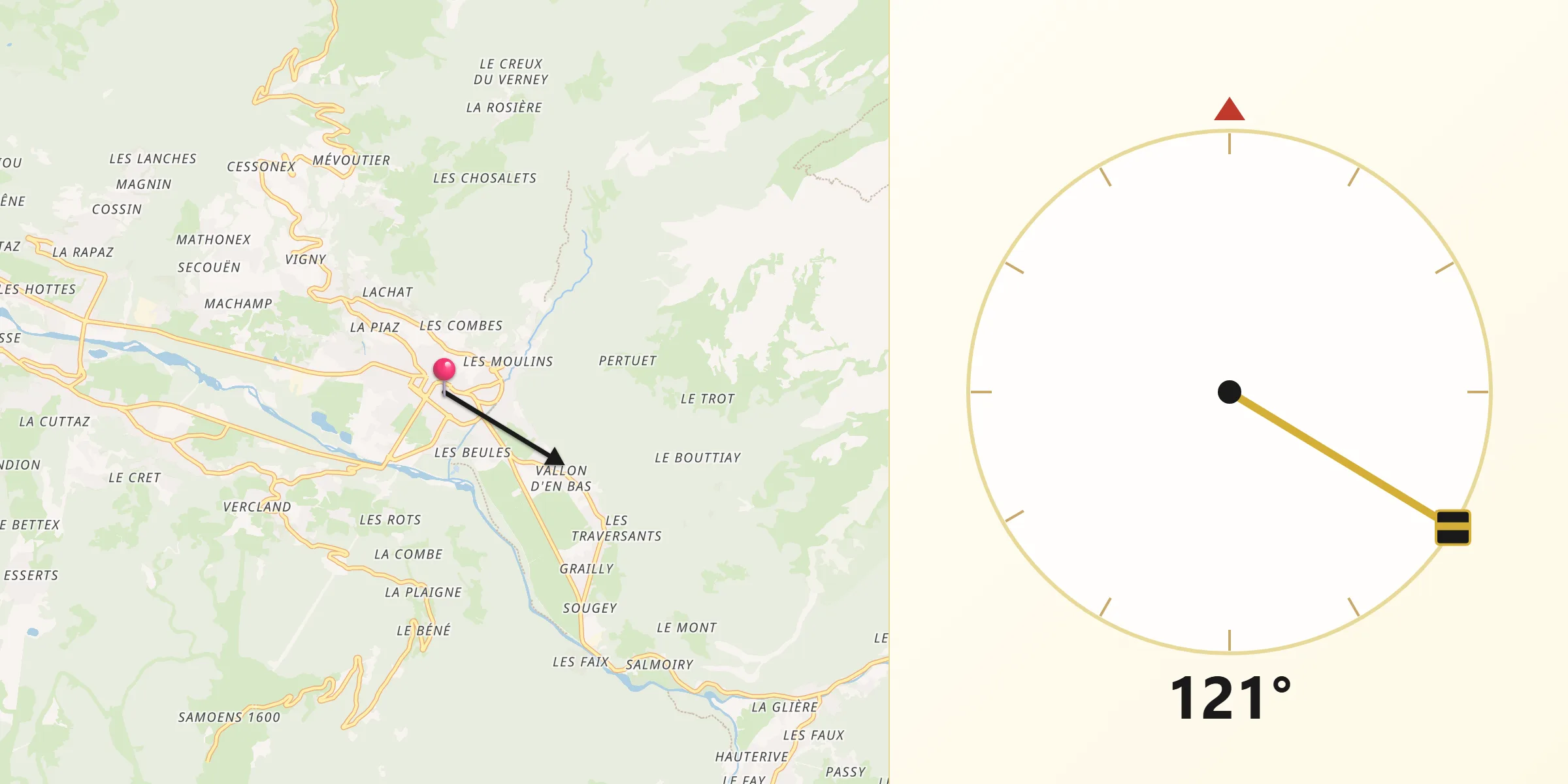 Direction vers la Qibla depuis Samoëns