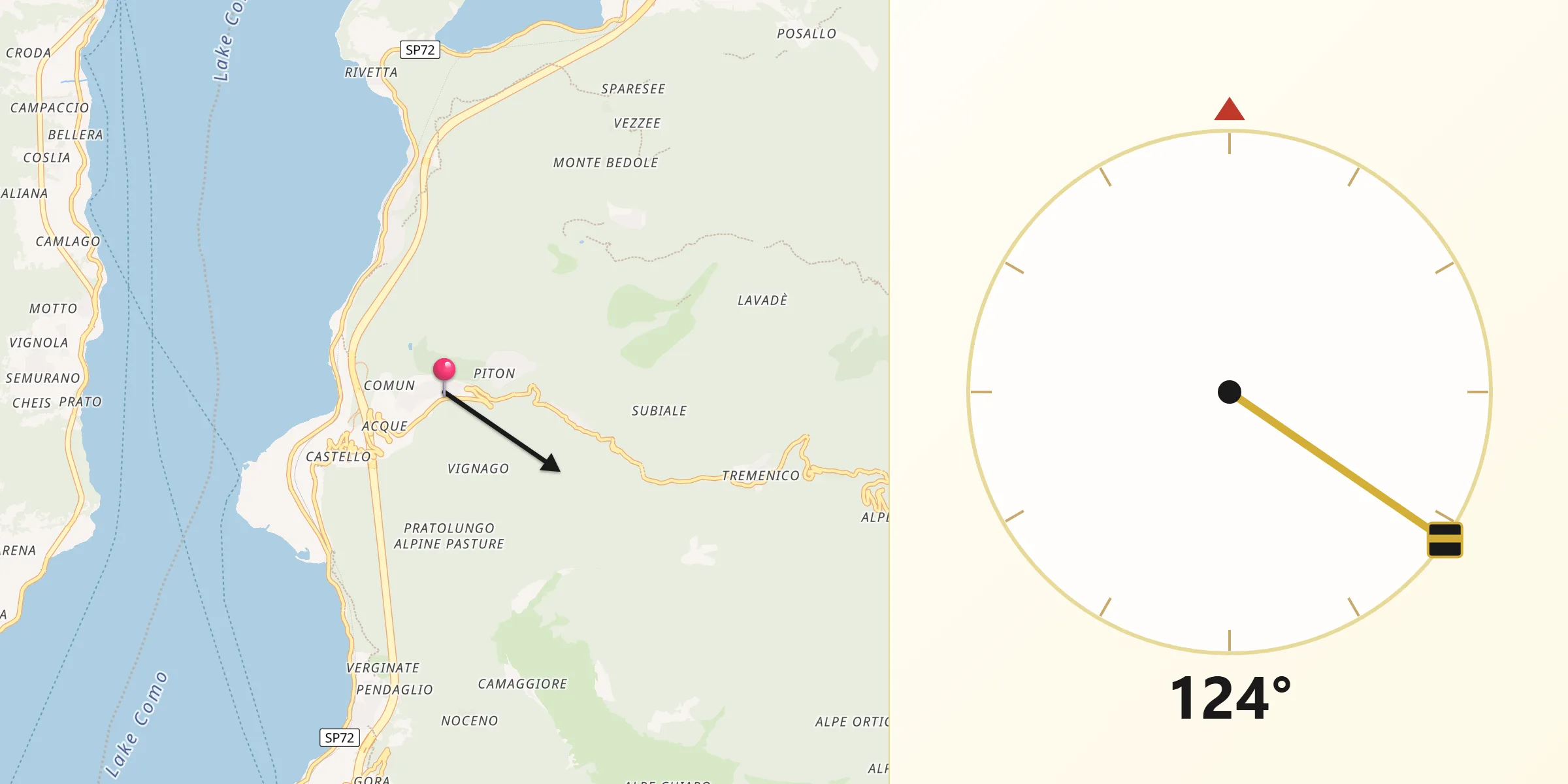 Direzione della Qibla da Vestreno