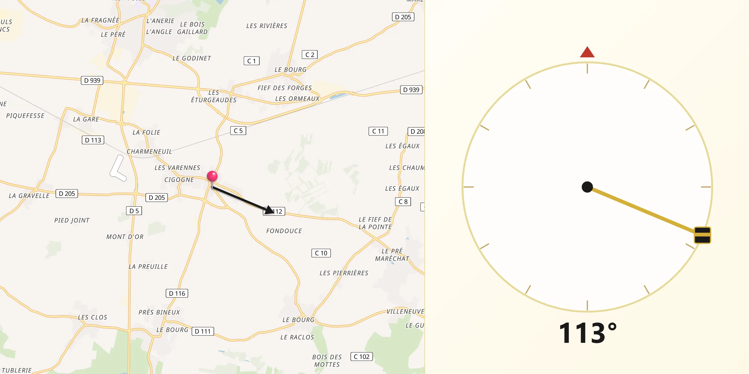 Direction vers la Qibla depuis Le Thou