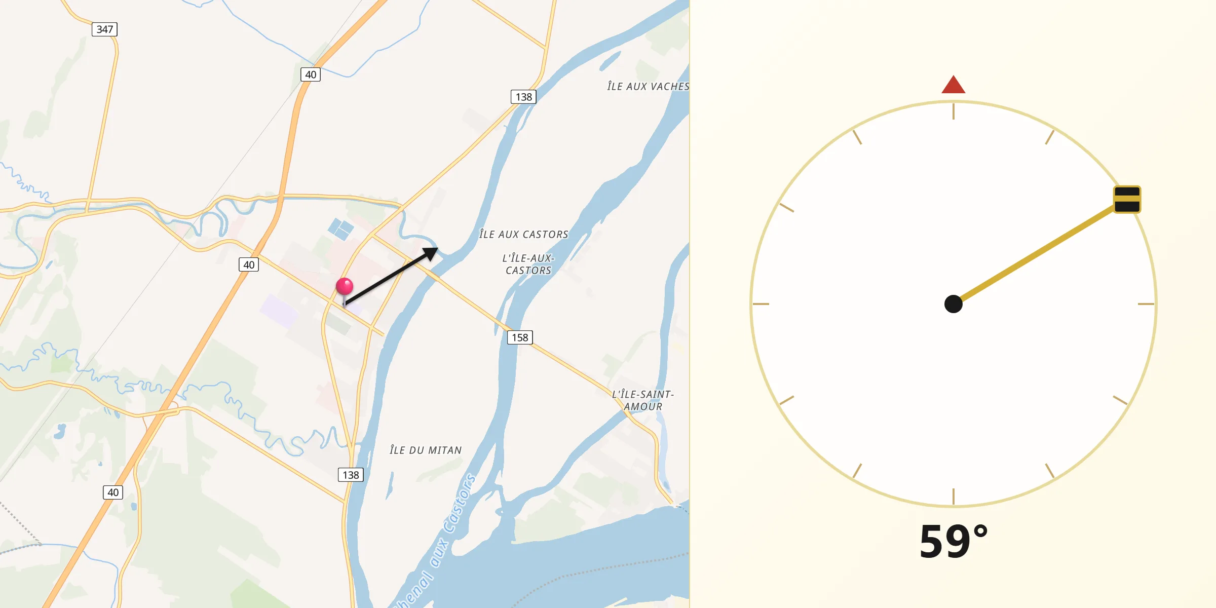 Qibla Direction from Berthierville