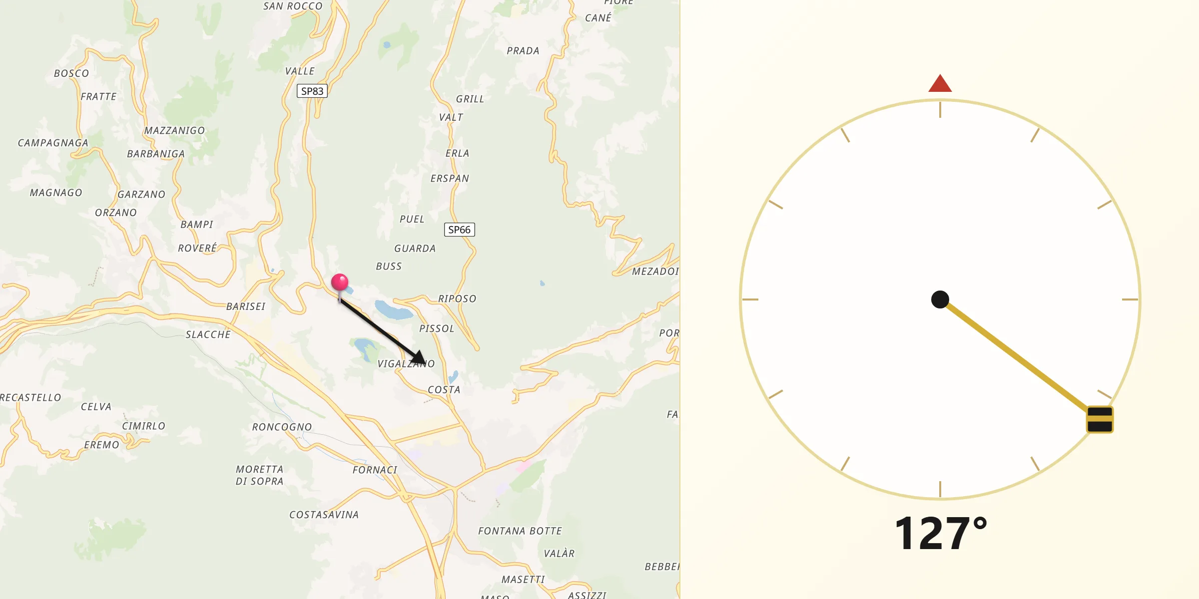 Direzione della Qibla da Madrano-Canzolino