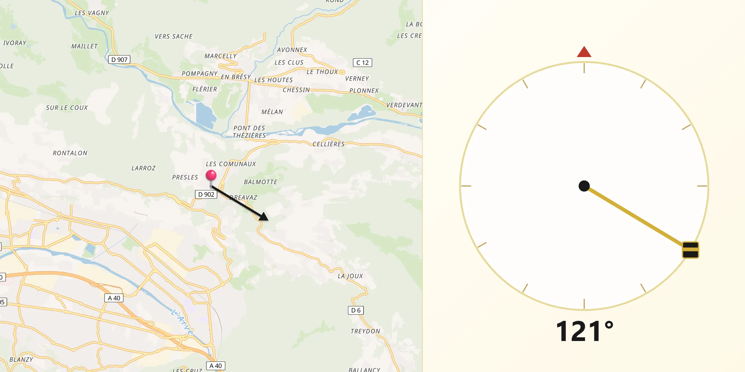 Direction vers la Qibla depuis Châtillon-sur-Cluses