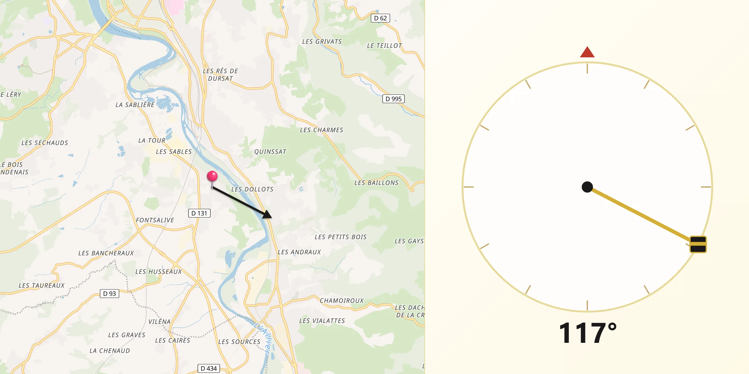 Direction vers la Qibla depuis Hauterive