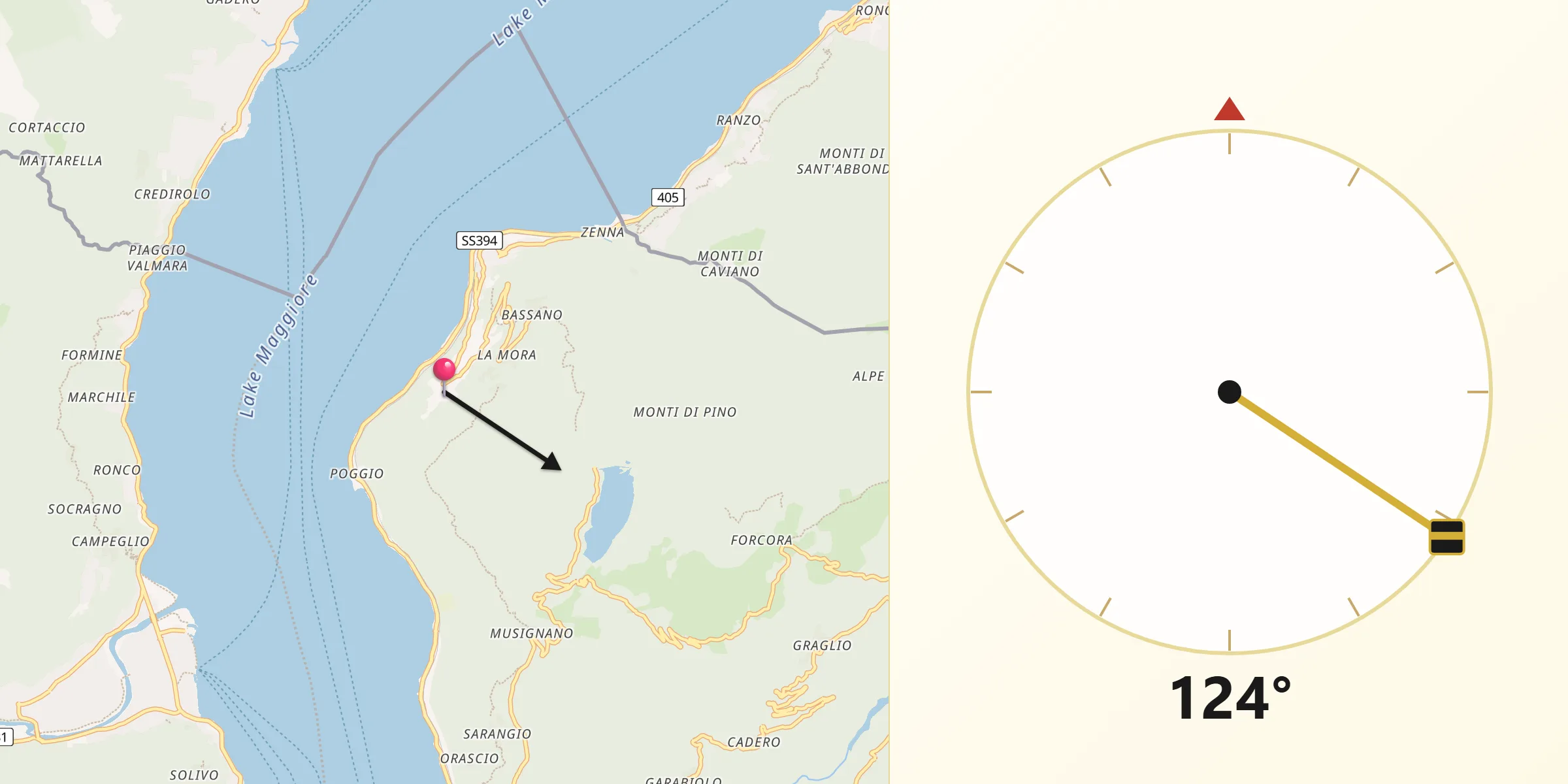 Direzione della Qibla da Tronzano Lago Maggiore
