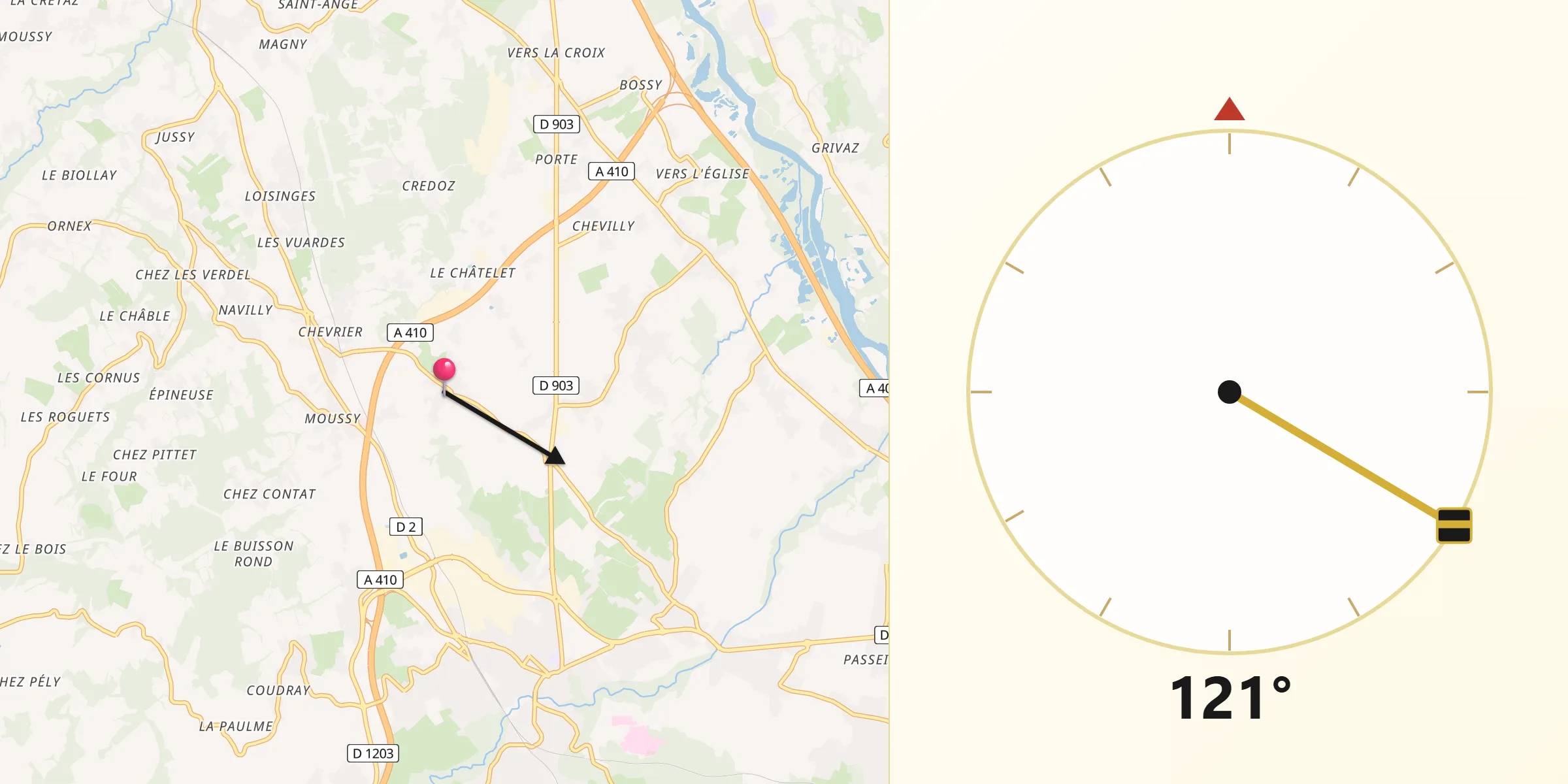 Direction vers la Qibla depuis Cornier