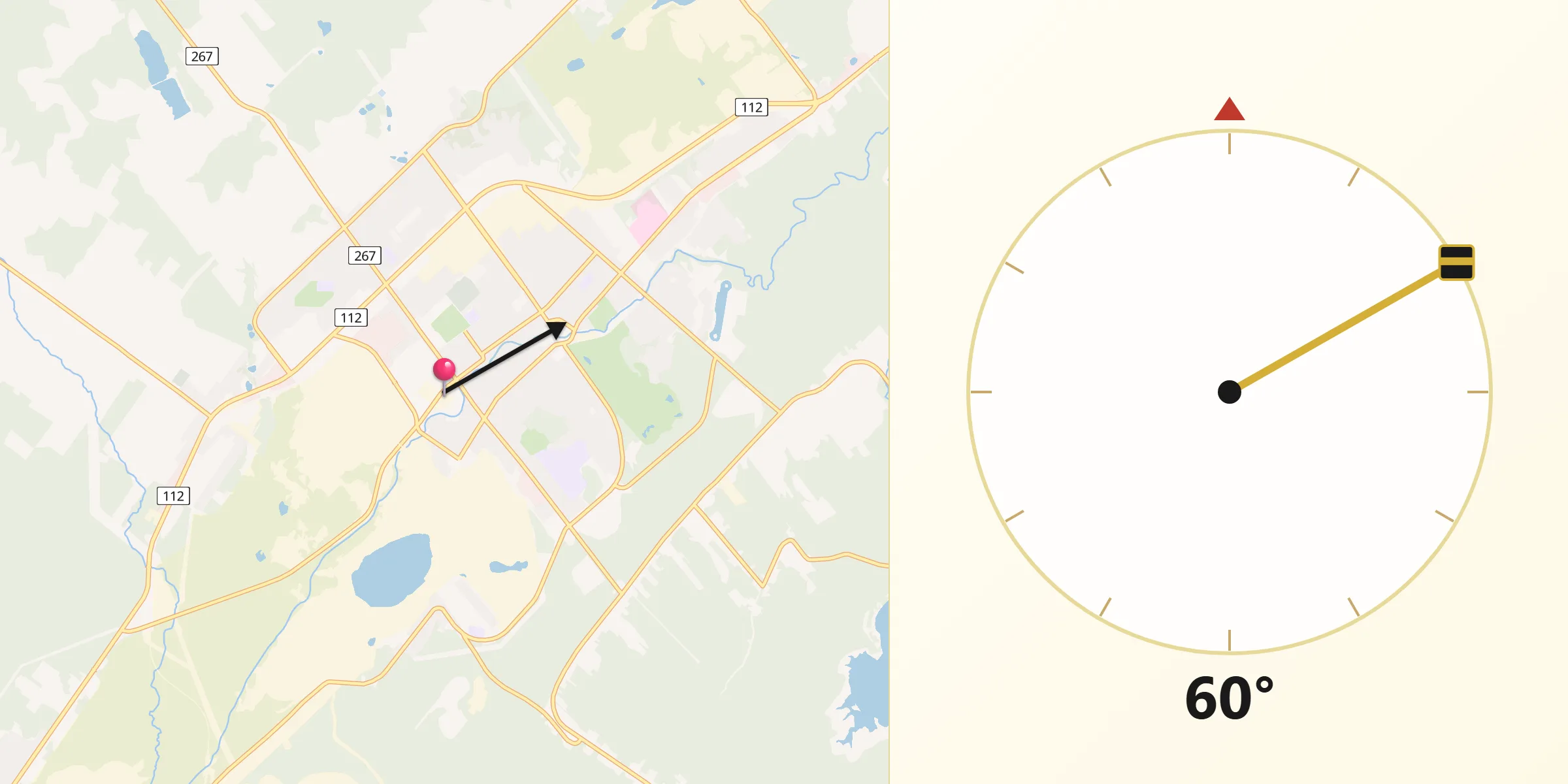 Qibla Direction from Thetford-Mines