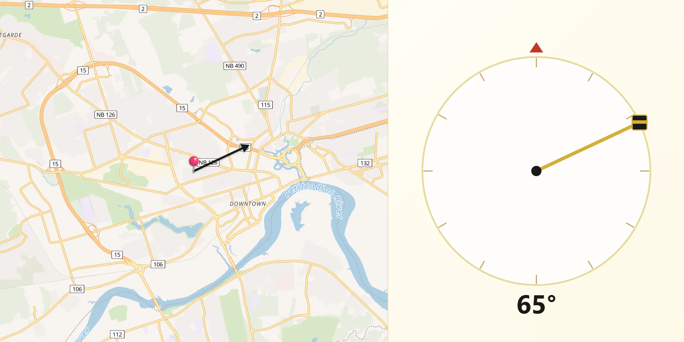 Qibla Direction from Moncton