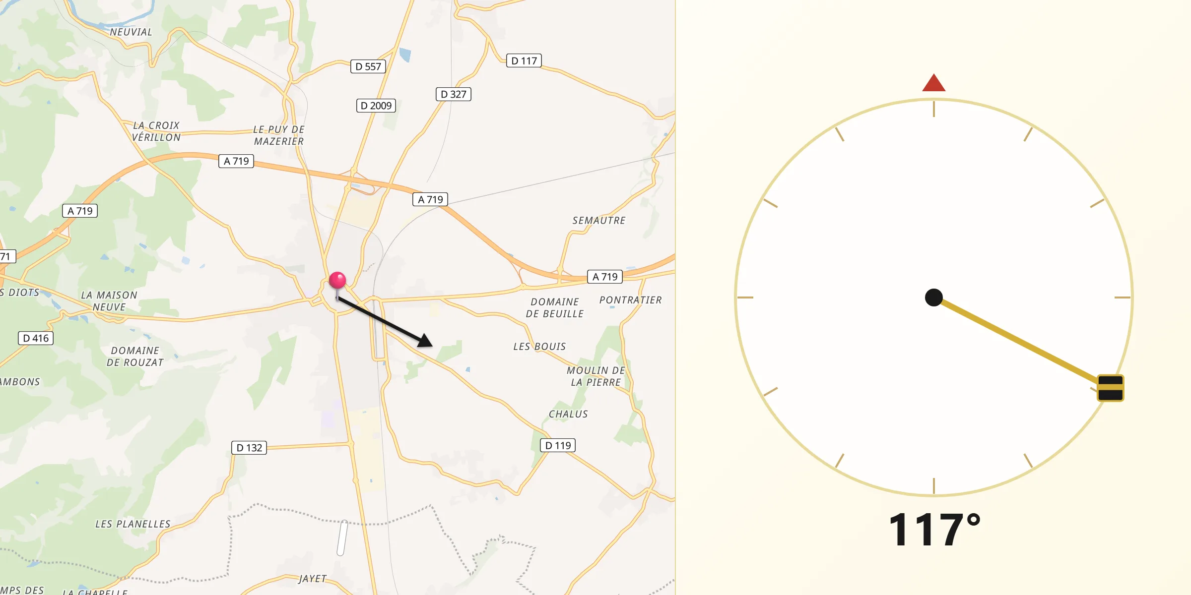 Direction vers la Qibla depuis Gannat