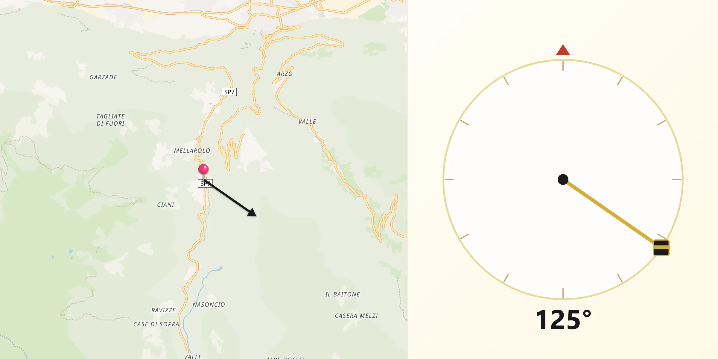 Direzione della Qibla da Rasura