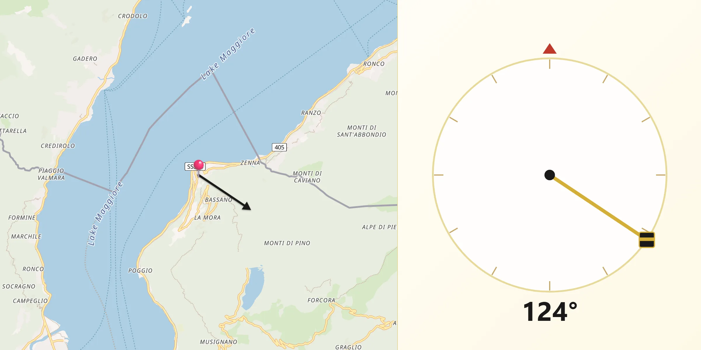 Direzione della Qibla da Pino sulla Sponda del Lago Maggiore