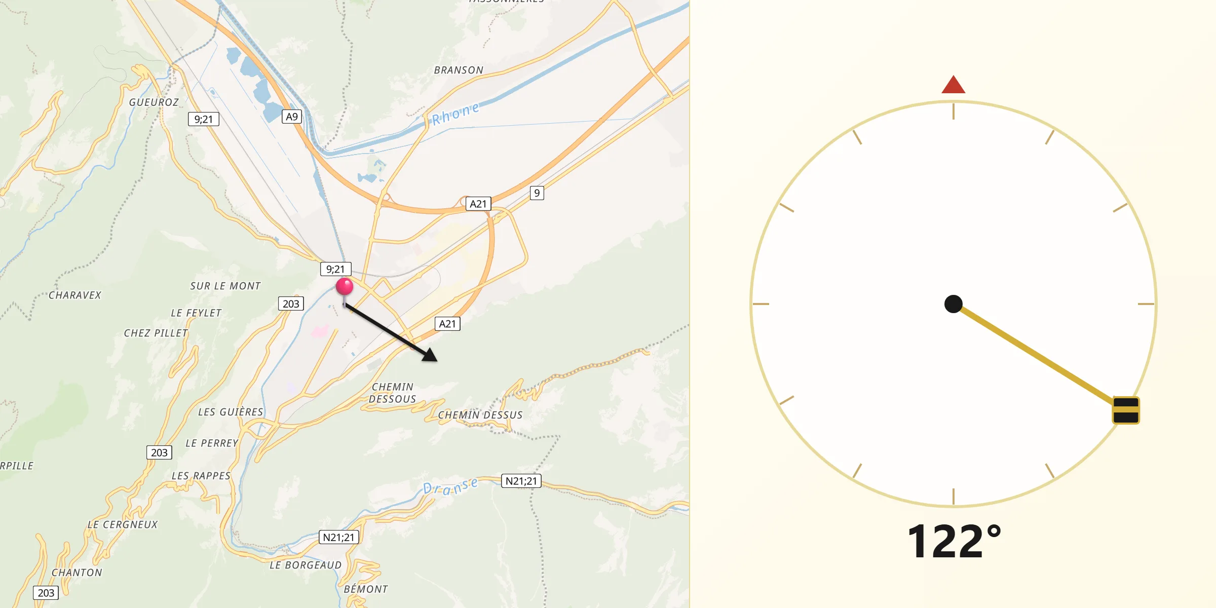 Direzione della Qibla da Martigny-Ville