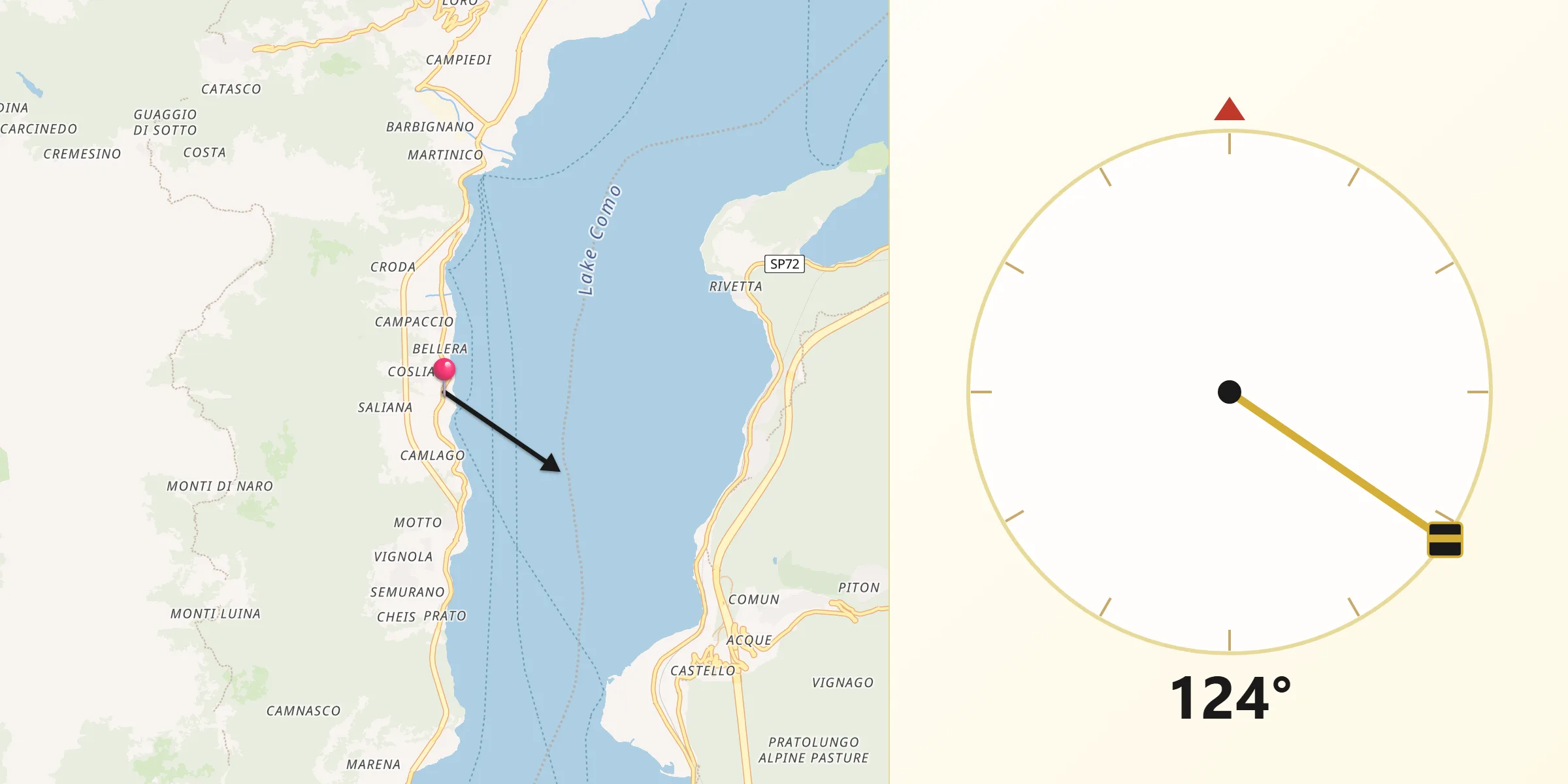 Direzione della Qibla da Pianello del Lario