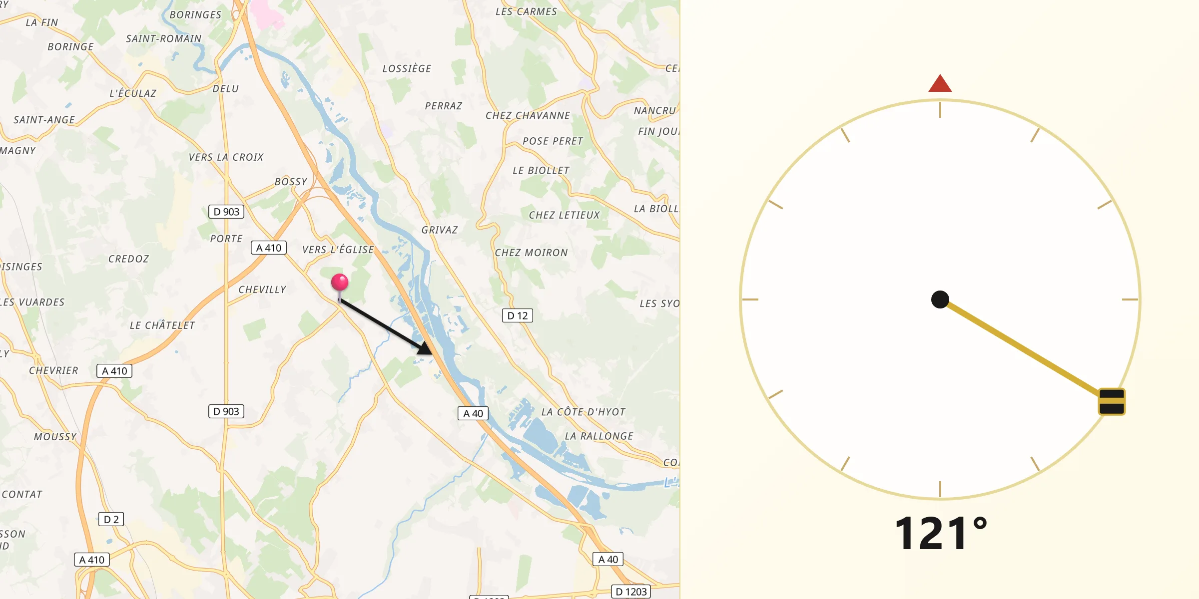 Direction vers la Qibla depuis Arenthon