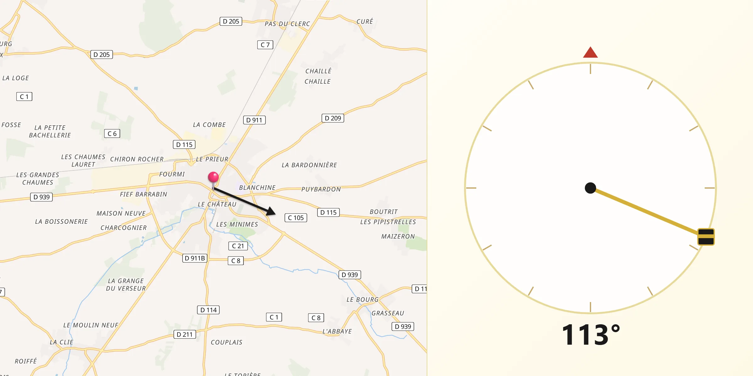 Direction vers la Qibla depuis Surgères