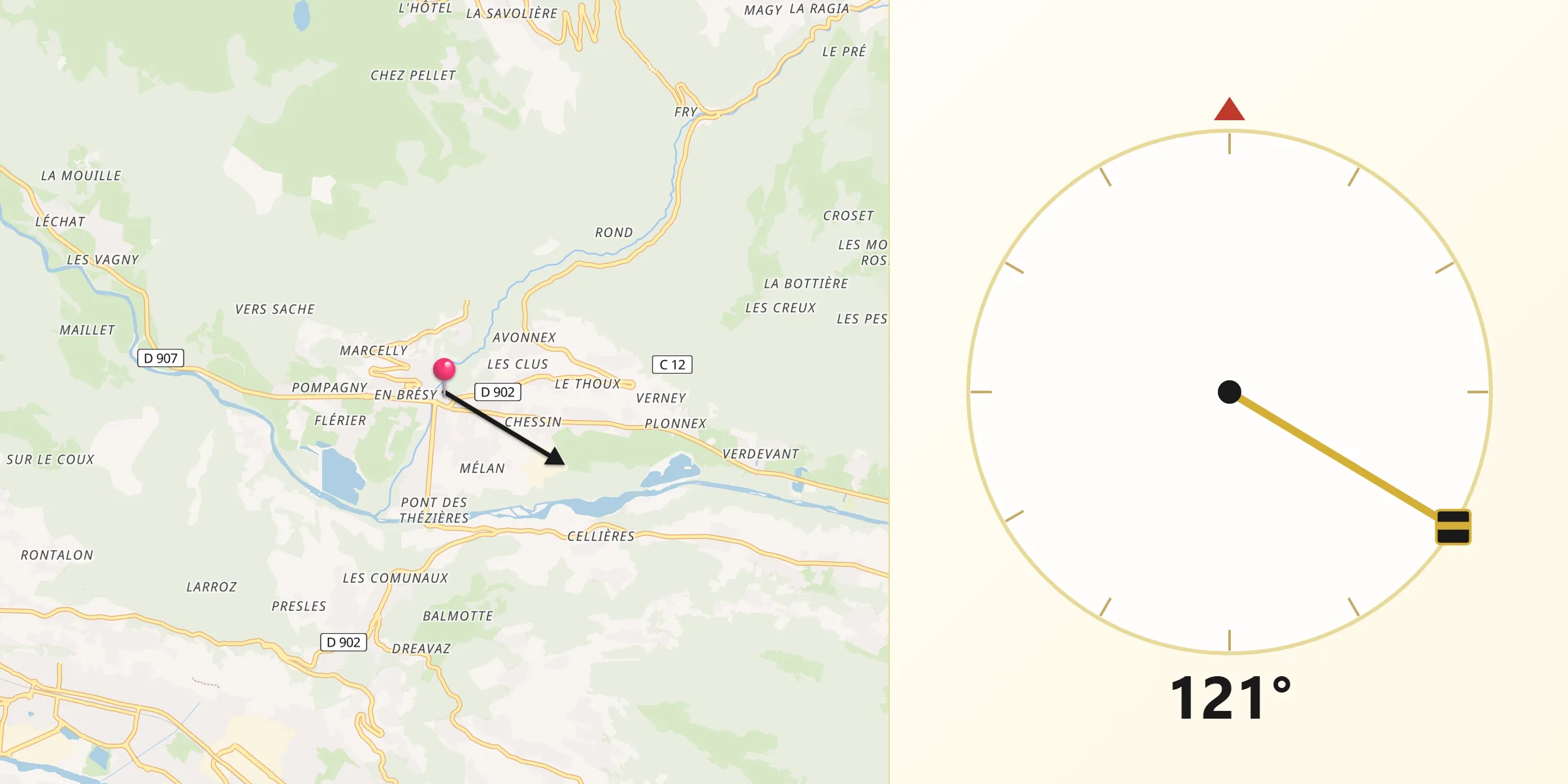 Direction vers la Qibla depuis Taninges