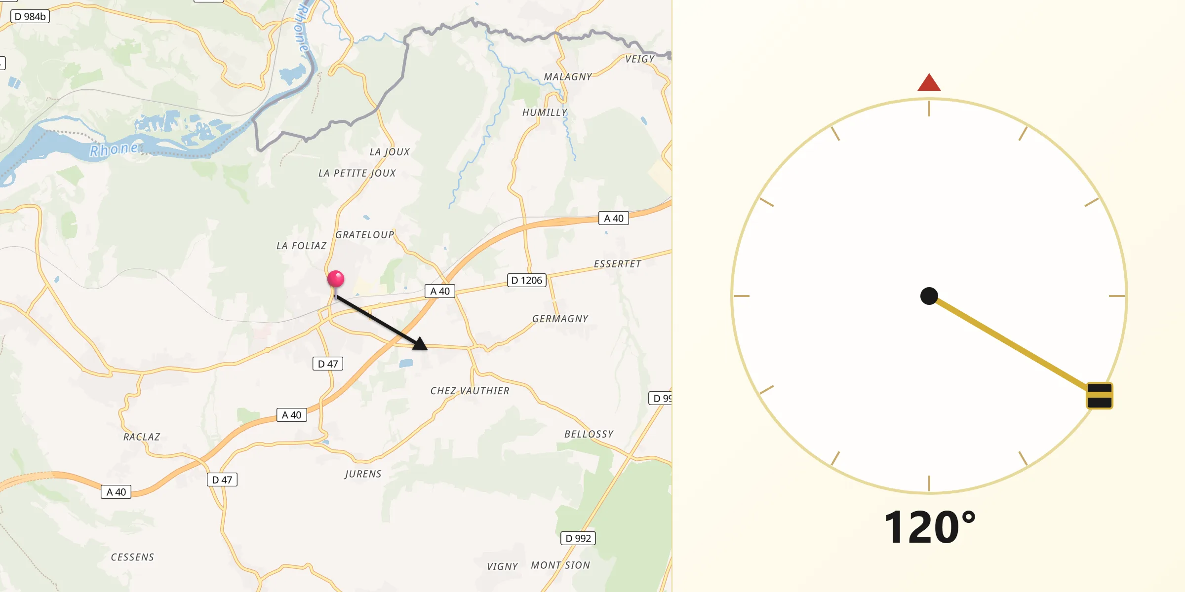 Direction vers la Qibla depuis Valleiry