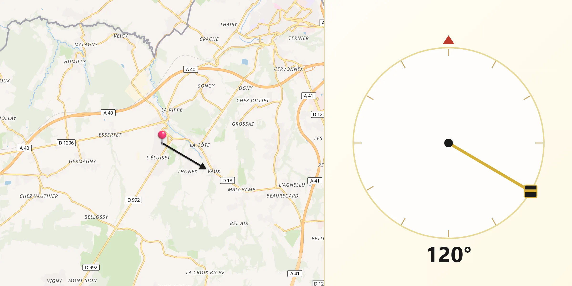 Direction vers la Qibla depuis Viry