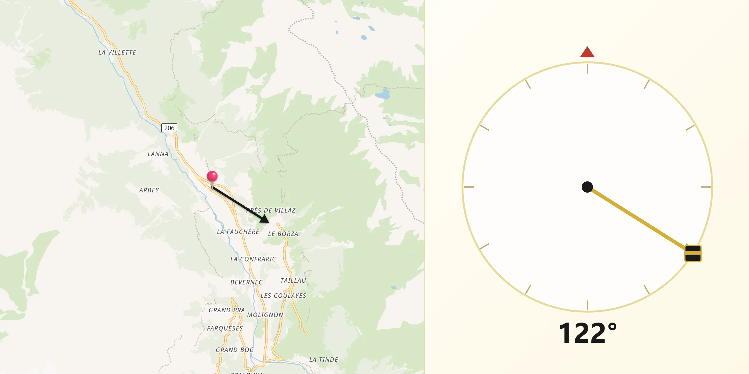 Direction vers la Qibla depuis Evolène