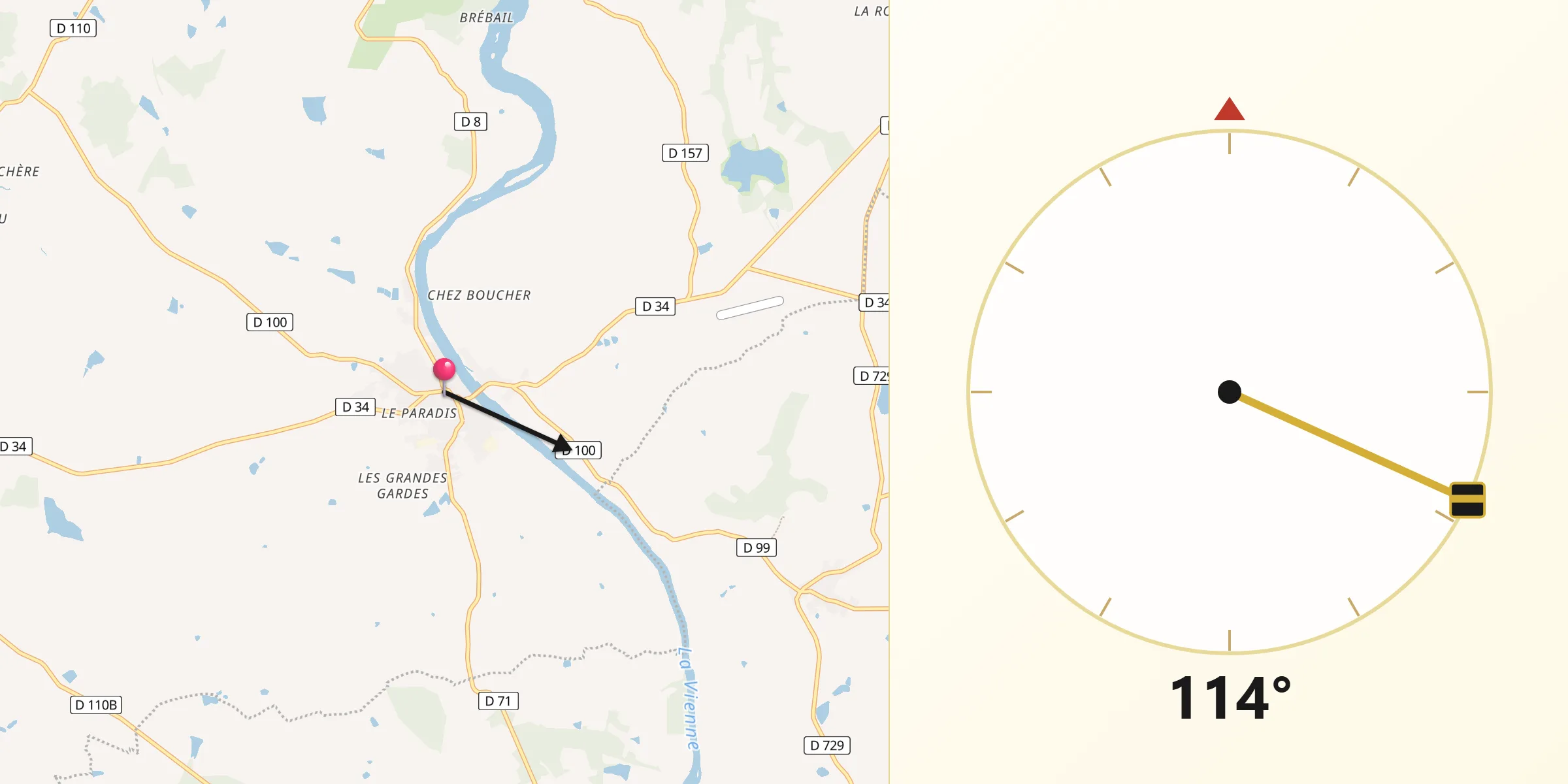 Direction vers la Qibla depuis Availles-Limouzine