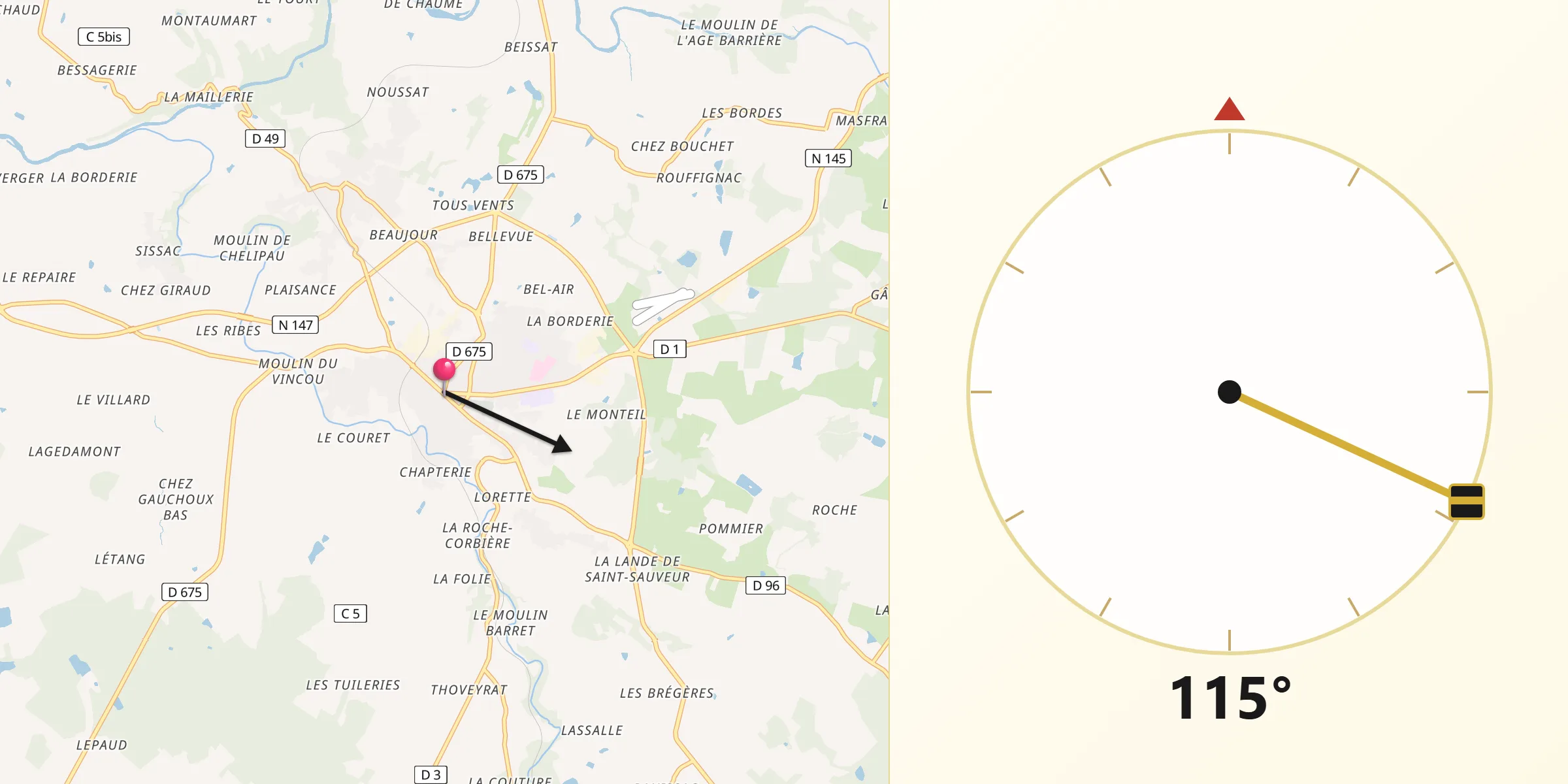 Direction vers la Qibla depuis Bellac
