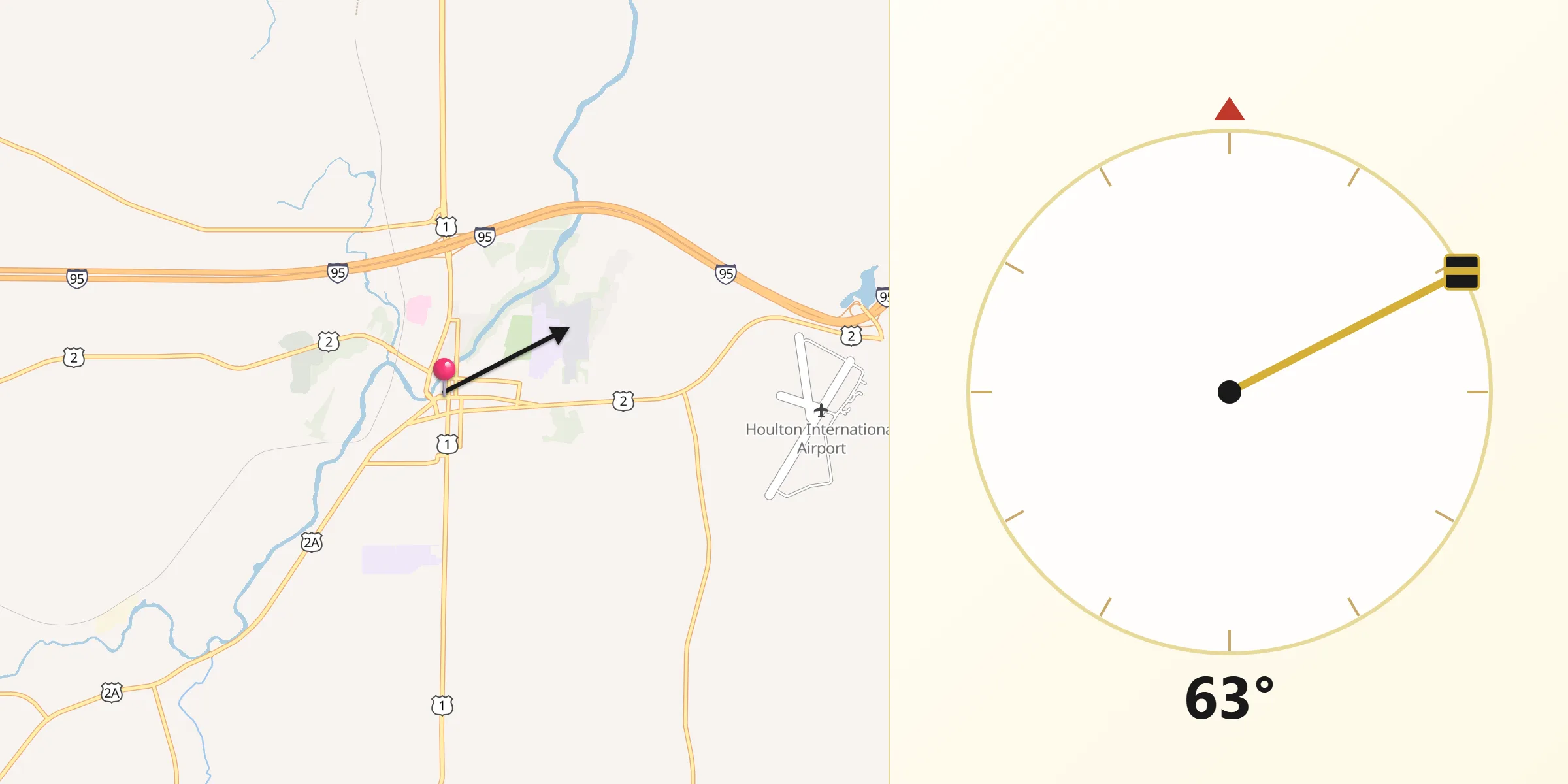Qibla Direction from Houlton